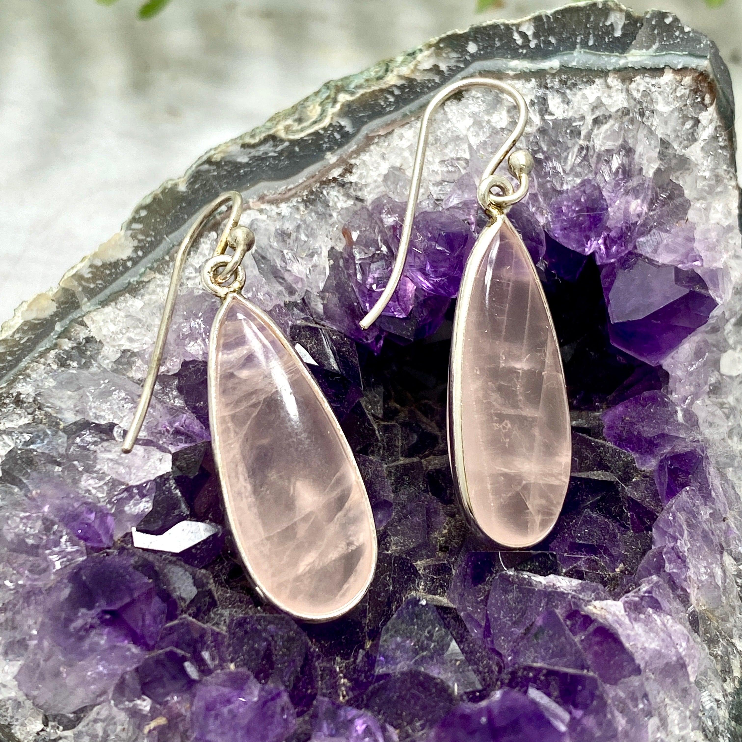 Rose Quartz Teardrop Earrings for Women - Natural Gemstone Dangle Earrings E2456 KEGJ953 - Perfect for Weddings, Parties & Everyday Elegance