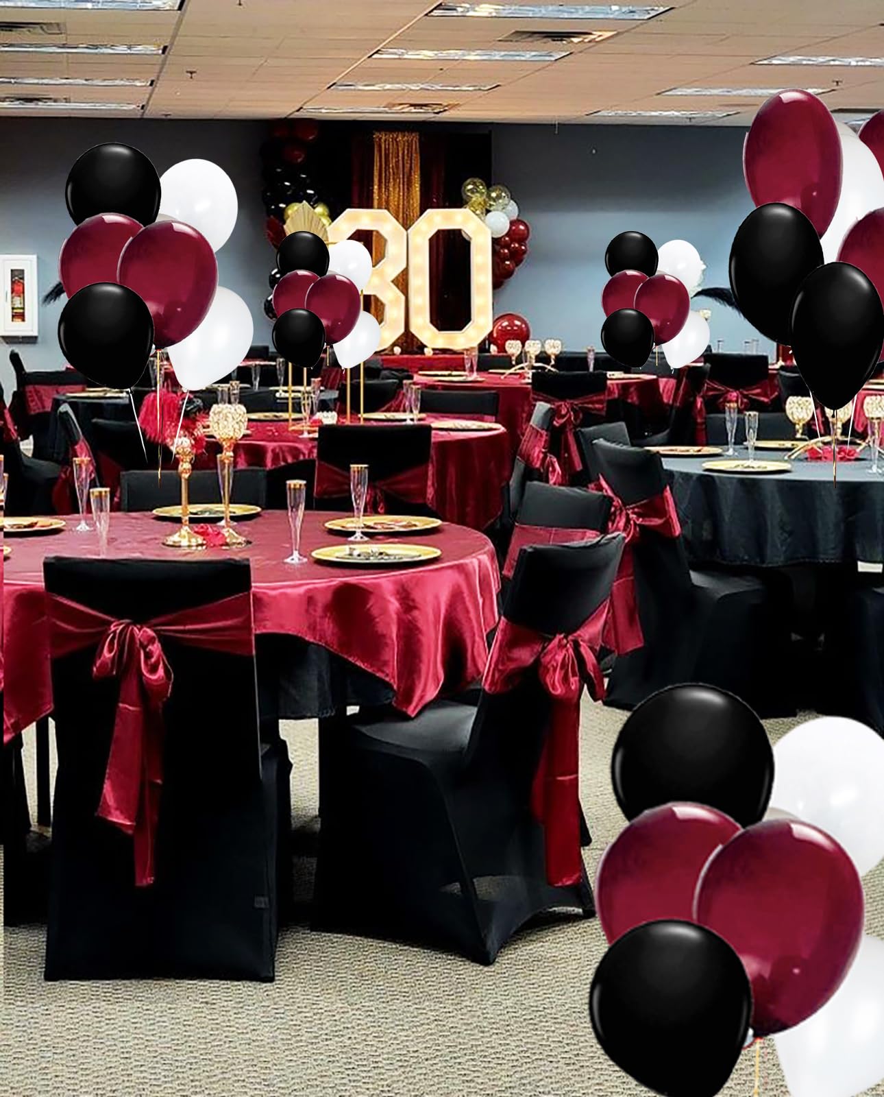 2025 Maroon Black Graduation Decorations Set - 30Pcs Burgundy White Black Balloons for Graduation Party, Birthday & Wedding (Elegant Maroon Theme) - Perfect for School Ceremonies, College Celebrations & Special Events