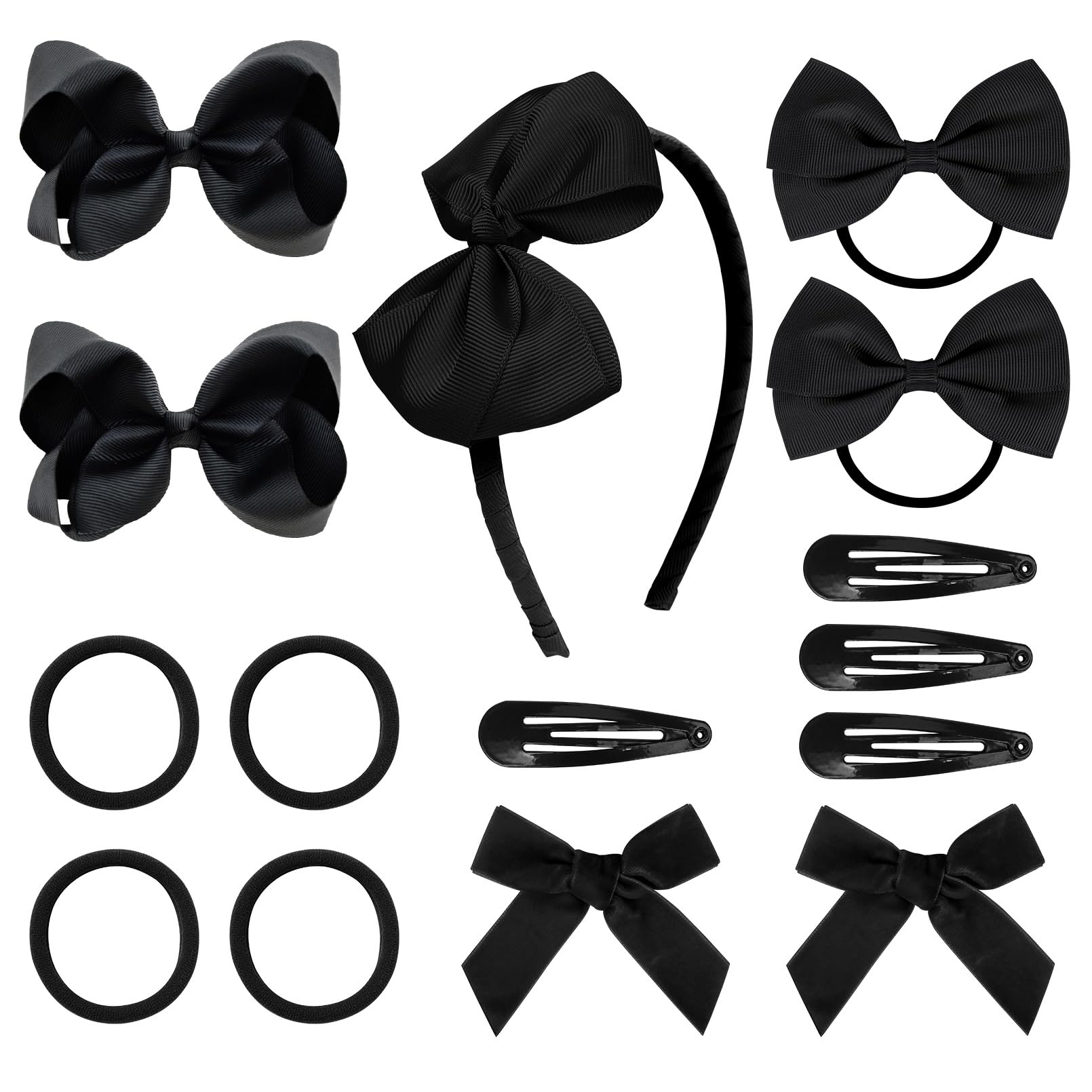 DEEKA 15-Piece Girls Hair Accessories Set - Black Hair Bows, Clips, Headband & Hair Ties for School, Parties & Everyday Wear