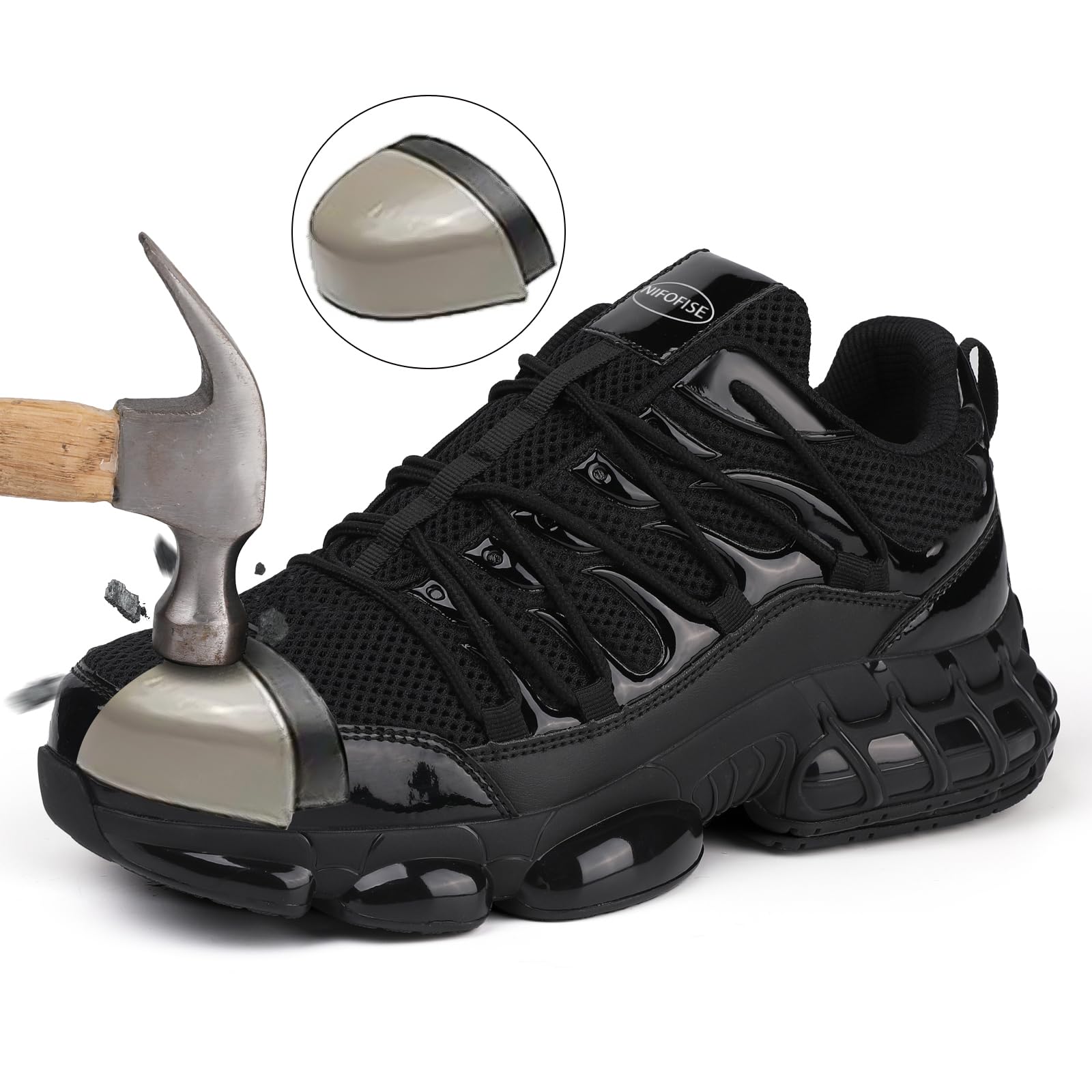 Men's & Women's Steel Toe Work Shoes - Lightweight Safety Sneakers with Composite Toe for Construction & Industrial Use - Comfortable Black Wide Fit Durable Work Boots - Perfect for Warehouse, Factory & Outdoor Labor