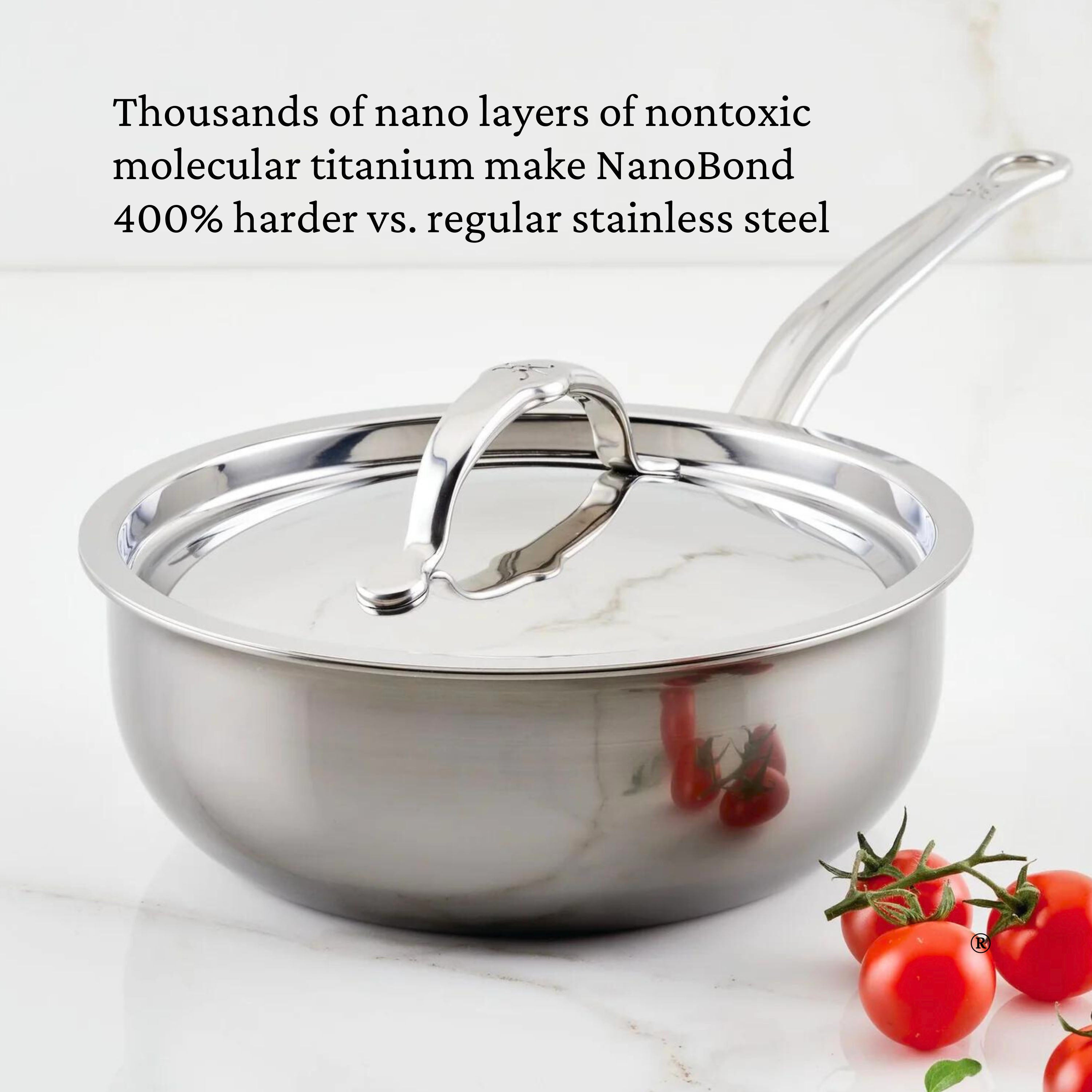 Hestan Nanobond Nonstick Covered Saucier Pan 2.0 Quart (20cm) - Premium Induction Compatible Sauce Pan for Cooking, Sauteing & Simmering Soups, Sauces, and Stews