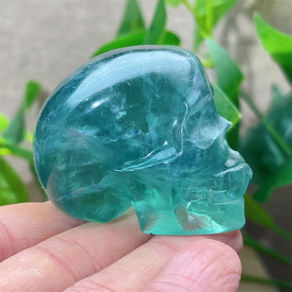 Natural Green and Purple Fluorite Crystal Skull Carving - Healing Stone, Quartz Mineral Gemstone for Spiritual Crafts, Home Decor, Meditation & Energy Work