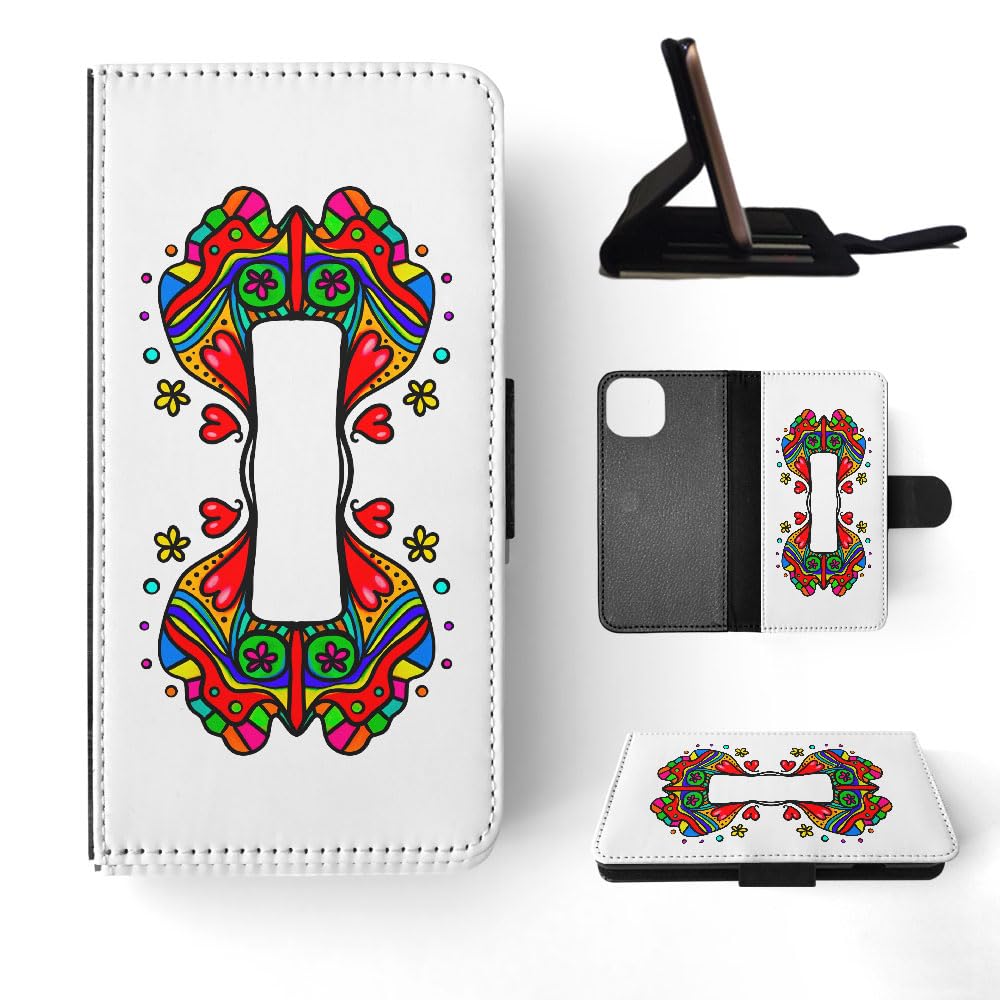RAINBOY Wavy Sketch Art #2 Flip Wallet Phone Case for Apple iPhone 15 - Slim Protective Cover with Card Holder & Stand Function for Daily Use, Travel & Shopping
