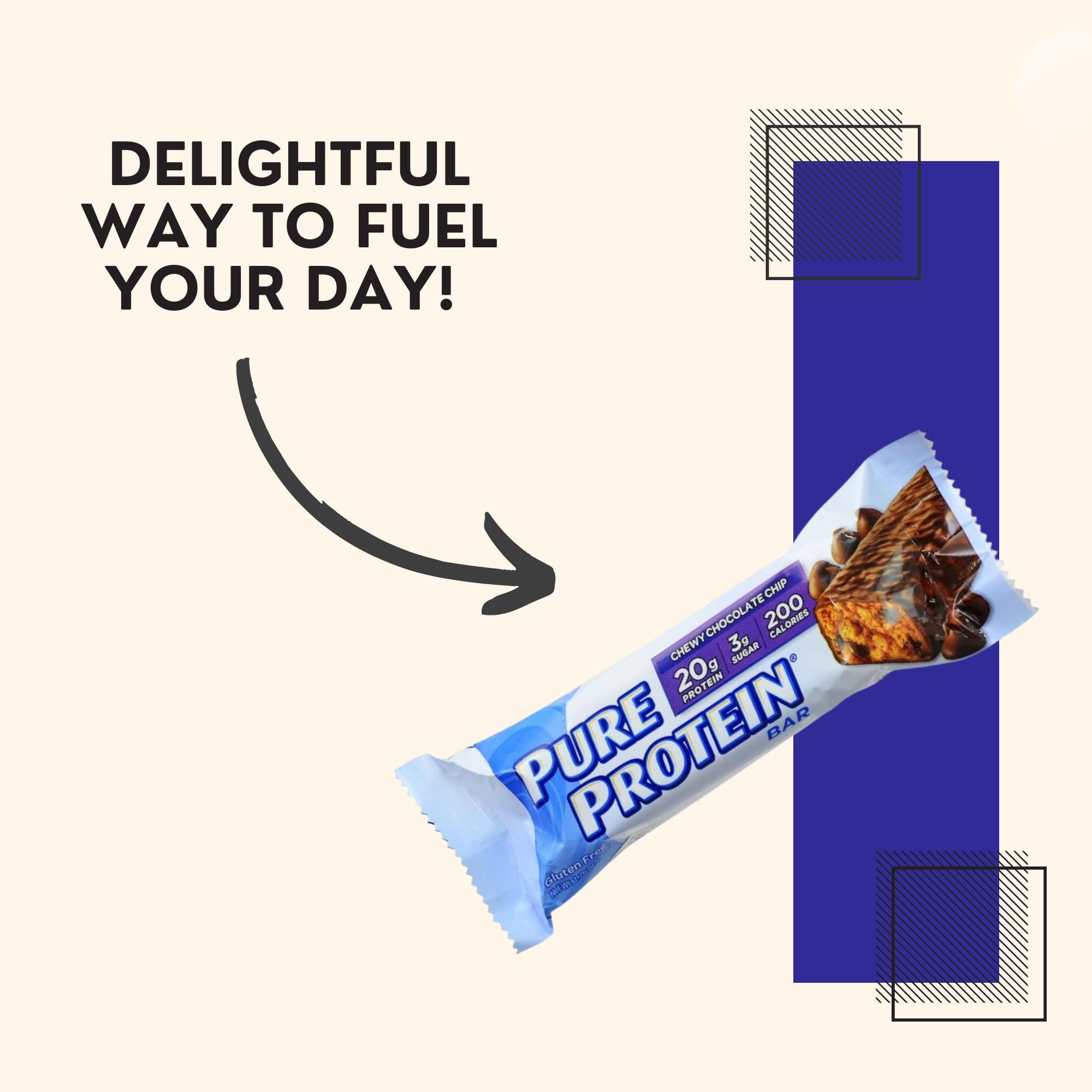 Pure Protein Bar - Chocolate Chip Flavor, 1.76oz (12 Pack) | High Protein Snack for Weight Loss, Muscle Recovery & On-the-Go Energy | Gym, Work, Hiking & Travel