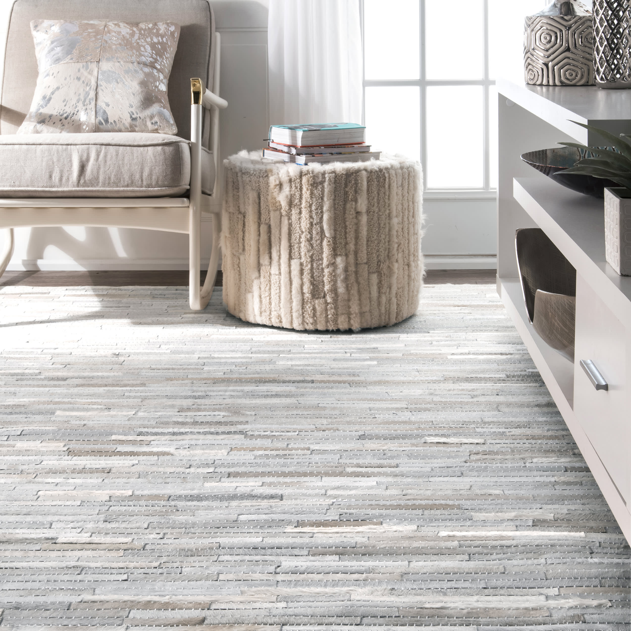 Handmade Cow Hide Patchwork II Rug in Beige - Stylish & Durable Home Decor for Living Room, Bedroom, or Office