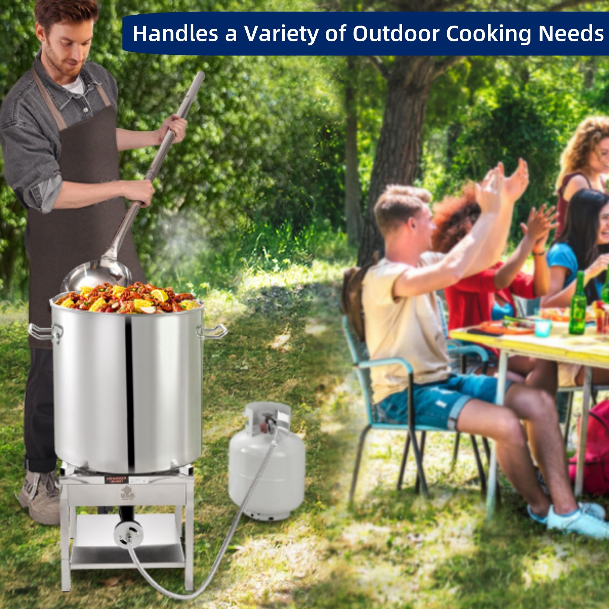 ARC 100QT Stainless Steel Outdoor Cooking Pot with 200,000 BTU Propane Burner - Perfect for Seafood Boils, Crab Cooking, Lobster Steaming, Shrimp Boiling, Tamale Making & Turkey Frying | Heavy-Duty Commercial-Grade Pot with Basket for Backyard Parties, Camping & Large Gatherings
