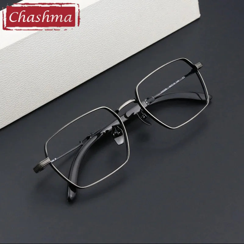 Stylish Men's Full Rim Square Titanium Eyeglasses Frame 2328 with Horn Temples - Lightweight Durable Glasses for Work, Reading & Fashion