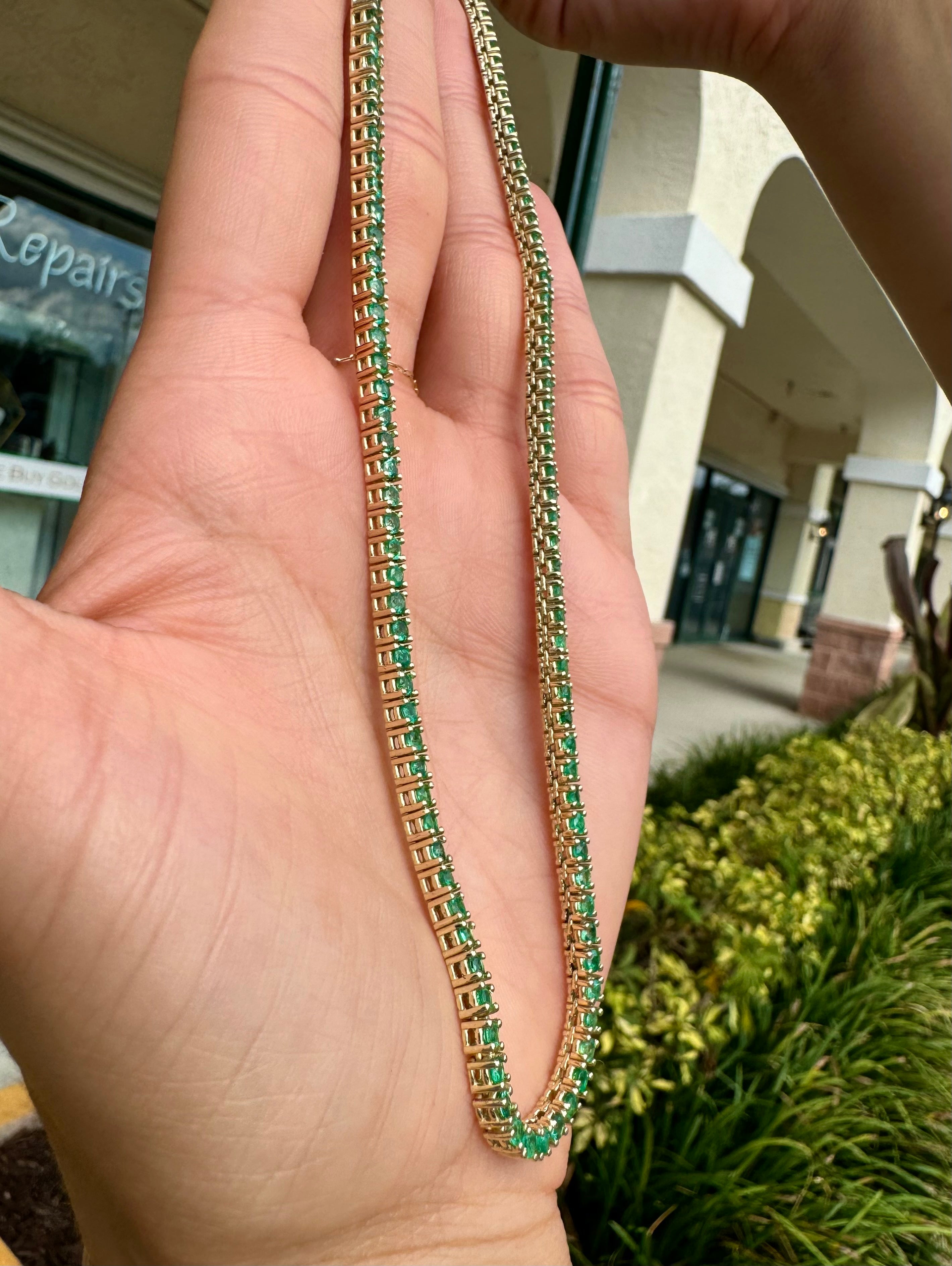14K Gold Emerald Tennis Necklace for Men - Elegant Jewelry Gift for Him - Perfect for Weddings, Parties & Special Occasions