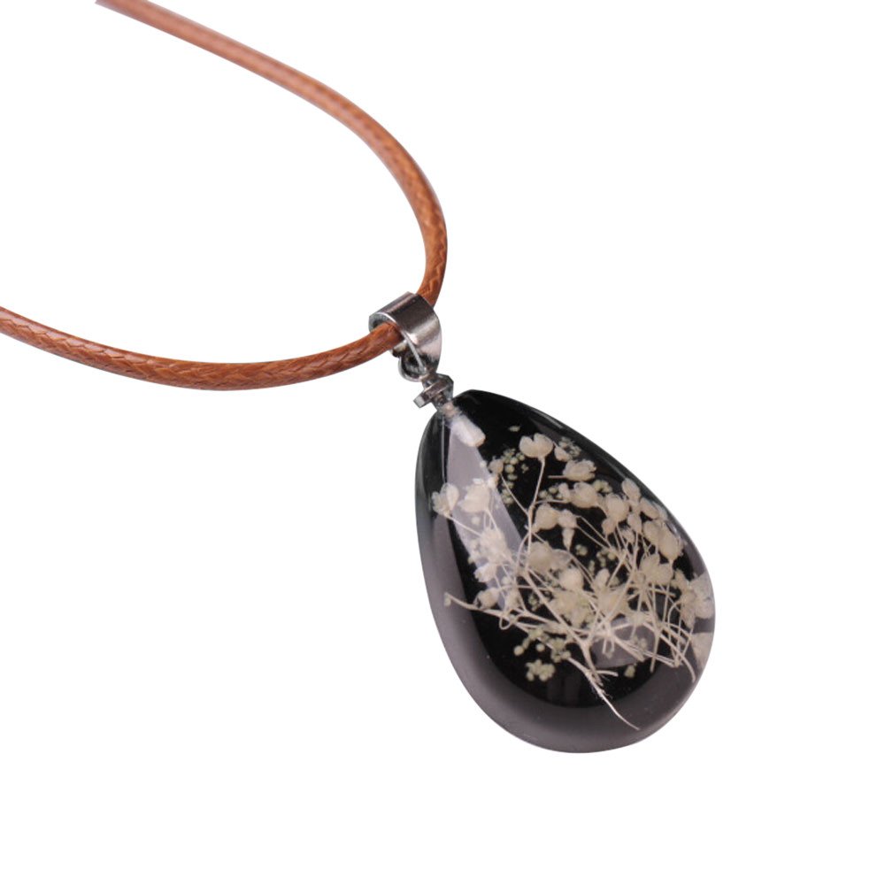 Joopee Women's Dried Flower Necklace - Teardrop Pendant with Luminous Charm, Gold Chain Jewelry for Date Night & Special Occasions