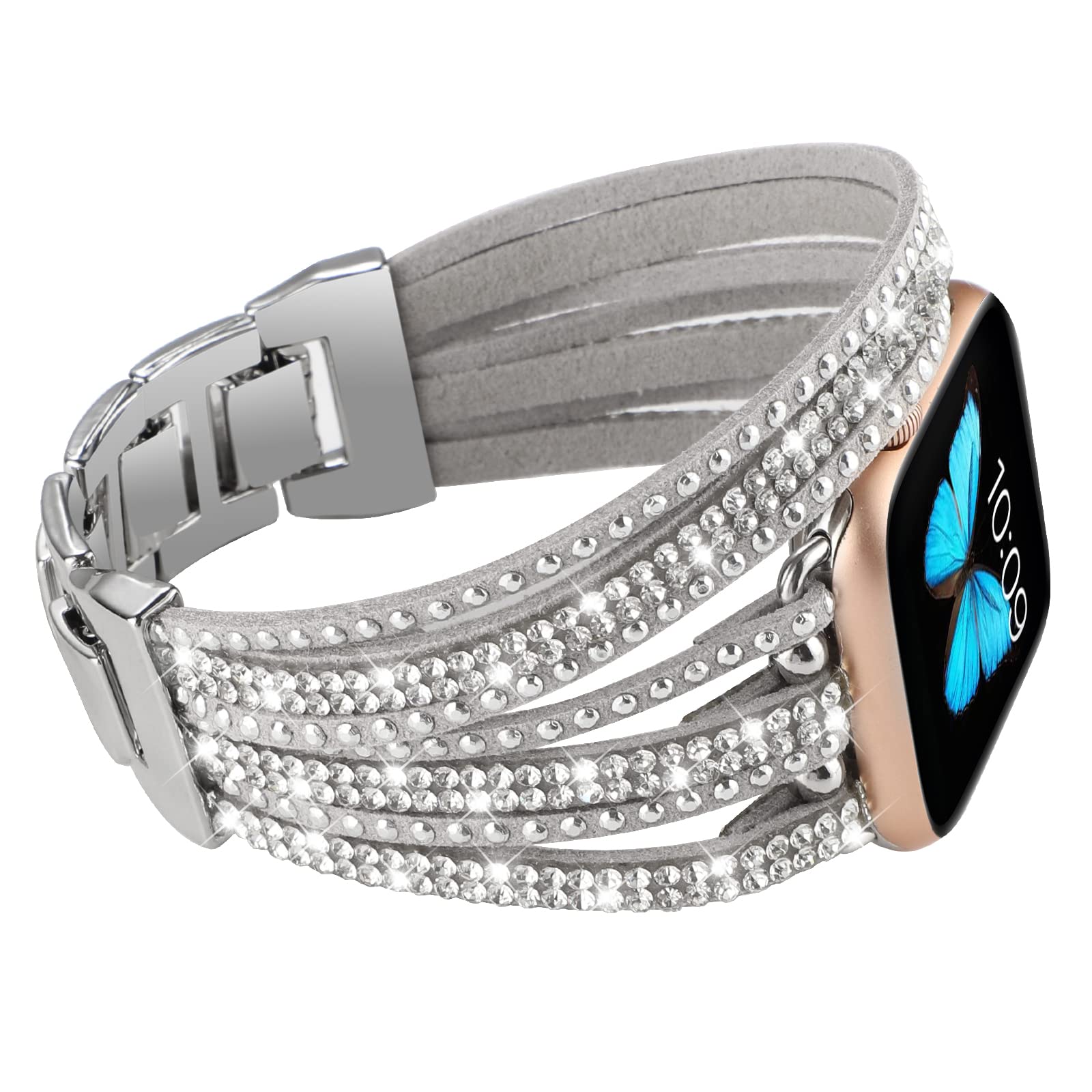 Stylish Bling Suede Leather Bands for Apple Watch 41mm 38mm 40mm - Adjustable Women's Punk Bracelet Replacement Strap Compatible with iWatch Series 7/6/5/4/3/2/1/SE - Perfect for Daily Wear, Workouts & Fashion Accessories