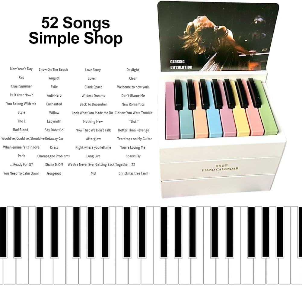 2025 Singer Taylor Piano Desk Calendar - Mini Playable Piano Table Calendar with 52 Weeks of Music Sheets | Perfect Gift for Musicians, Family & Friends | Home Office Decor, Music Practice Aid (White)