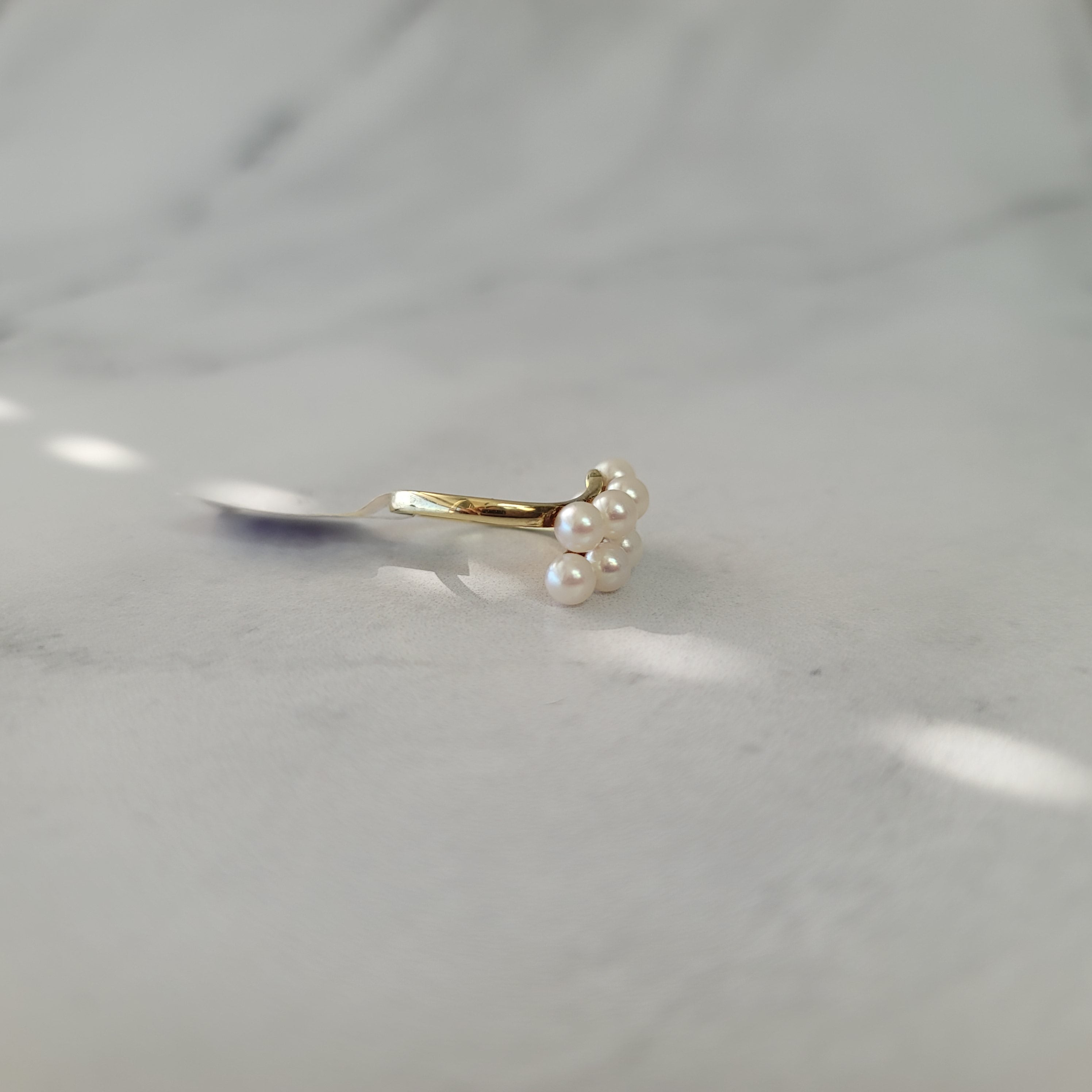 14K Yellow Gold Diagonal Double Row Pearl Cluster Ring - Elegant Pearl Jewelry for Women, Perfect for Weddings, Parties & Special Occasions