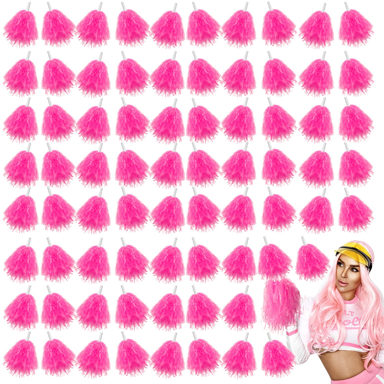 80 Pcs Cheerleading Pom Poms with Handles - Plastic Cheerleader Pompoms for Dance, Sports, Gymnastics - Perfect for Cheering Teams, Adults, and Party Decorations - Great for Pep Rallies, School Events, and Sports Games