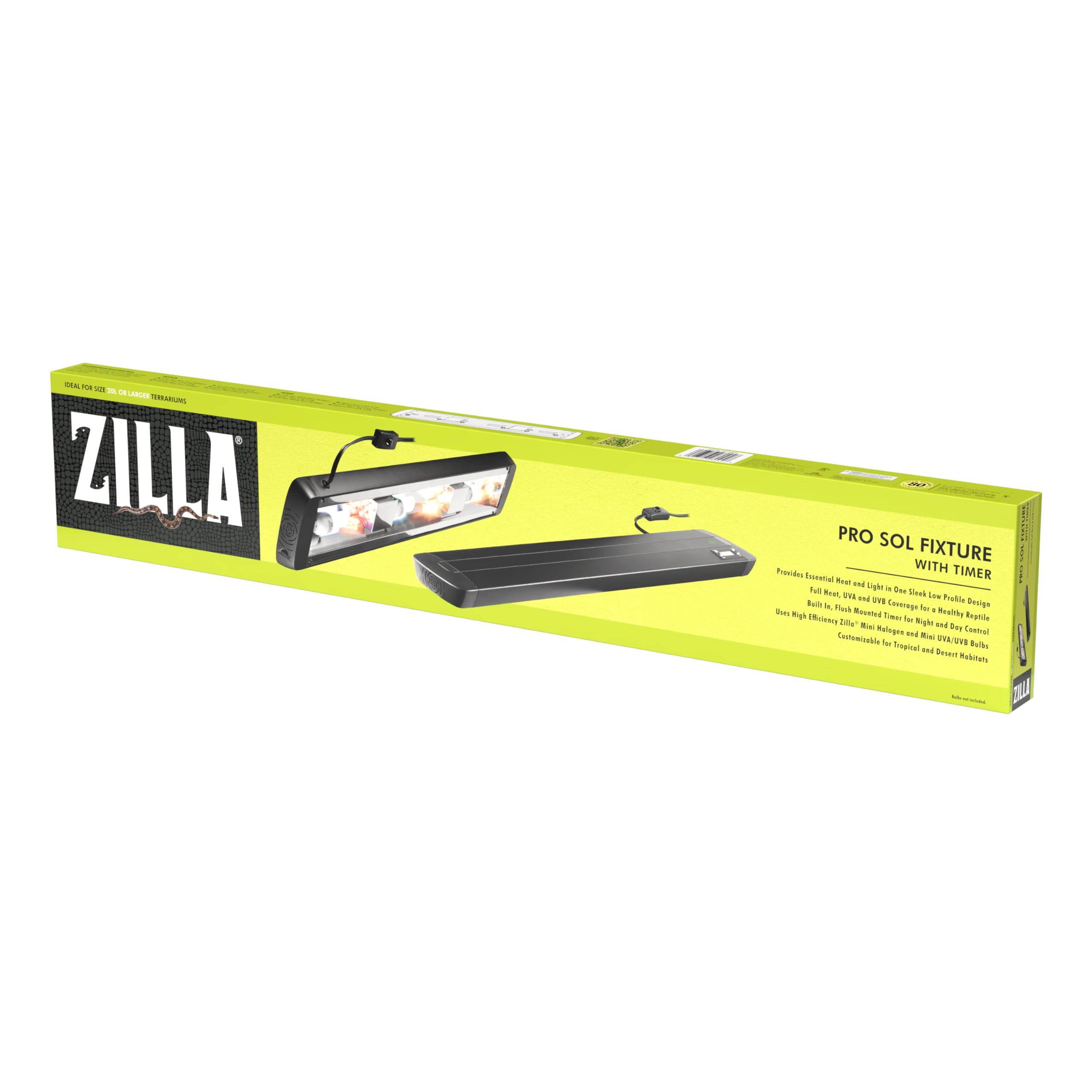 Zilla Pro Sol Reptile Light Fixture with Timer - 30 Inch Black UVB Lighting for Terrariums, Tanks & Reptile Habitats - Ideal for Bearded Dragons, Turtles & Lizards