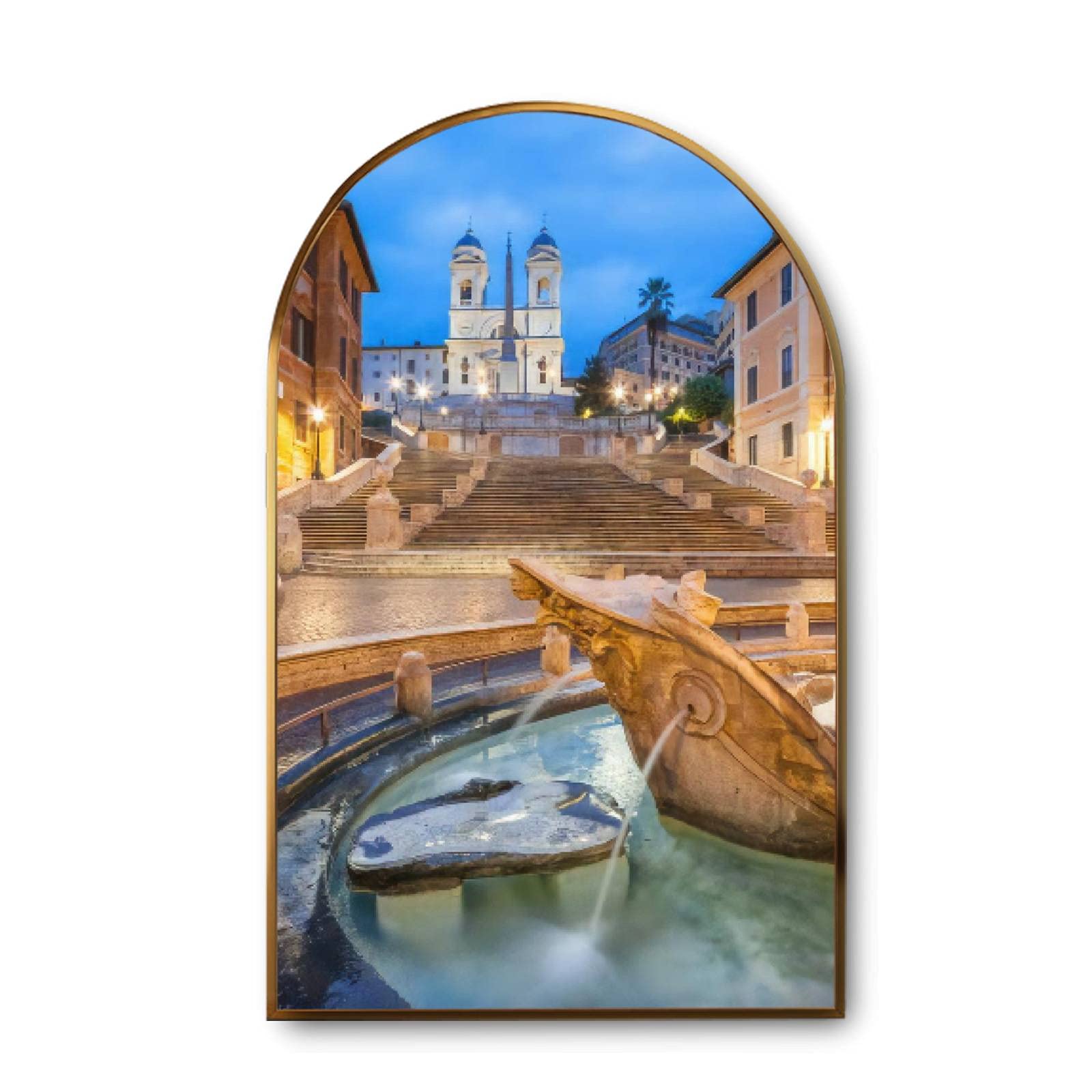 Golden Framed Canvas Wall Art - Arch Spanish Steps at Trinità dei Monti in Rome Sunrise - Modern Giclee Print Painting for Living Room, Bedroom & Office Decor - Ready to Hang Home Artwork
