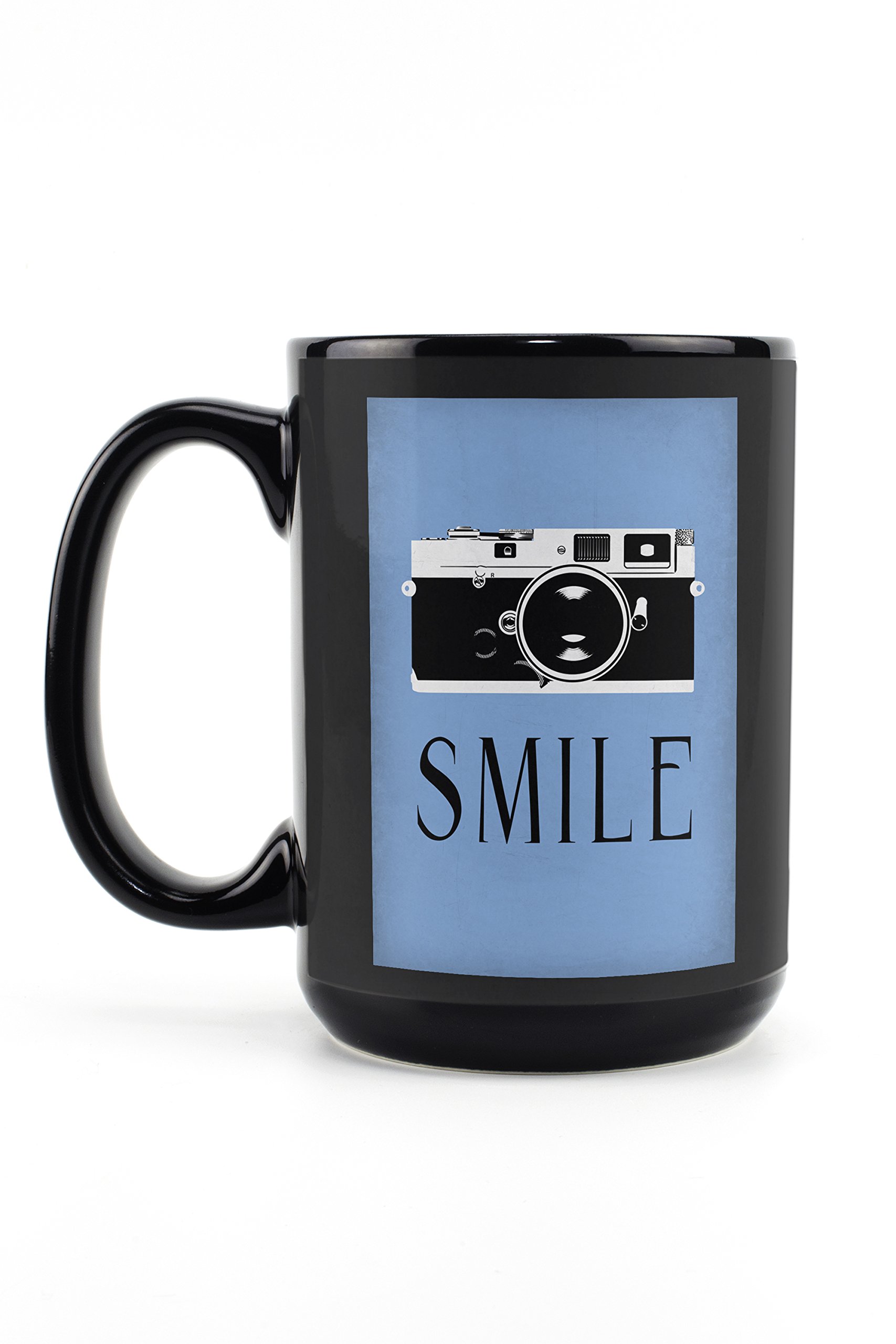 Lantern Press Smile Camera 15oz Black Ceramic Coffee Mug - Microwave & Dishwasher Safe - Perfect for Home, Office & Gifts
