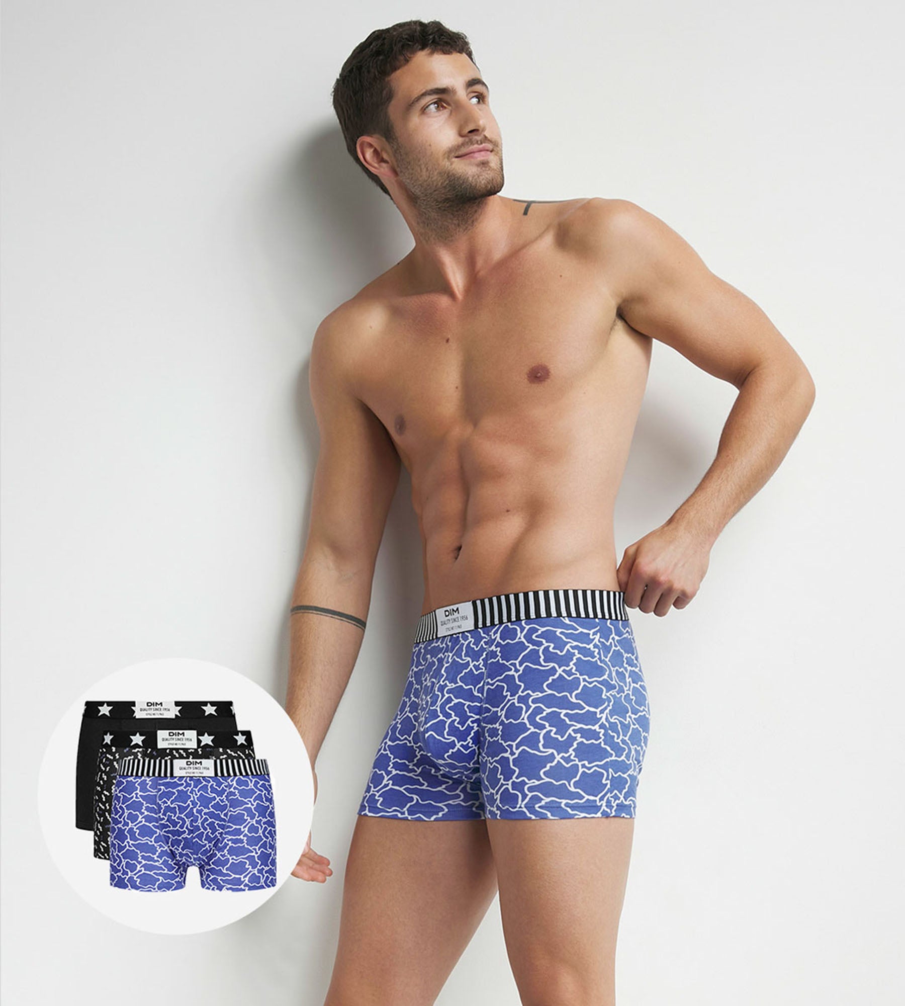 3 Pack Men's Boxer Briefs - Blue & Black Cloud Print - Soft Cotton Underwear for Comfort & Style - Perfect for Daily Wear, Gym & Lounge