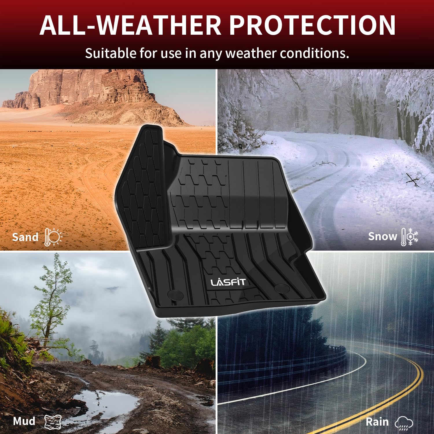 LASFIT Custom Fit All-Weather TPE Floor Mats for Lincoln MKC 2015-2019 - 1st & 2nd Row Black Car Floor Liners | Durable Protection Against Mud, Snow & Spills | Perfect for Daily Commute, Road Trips & Family Adventures