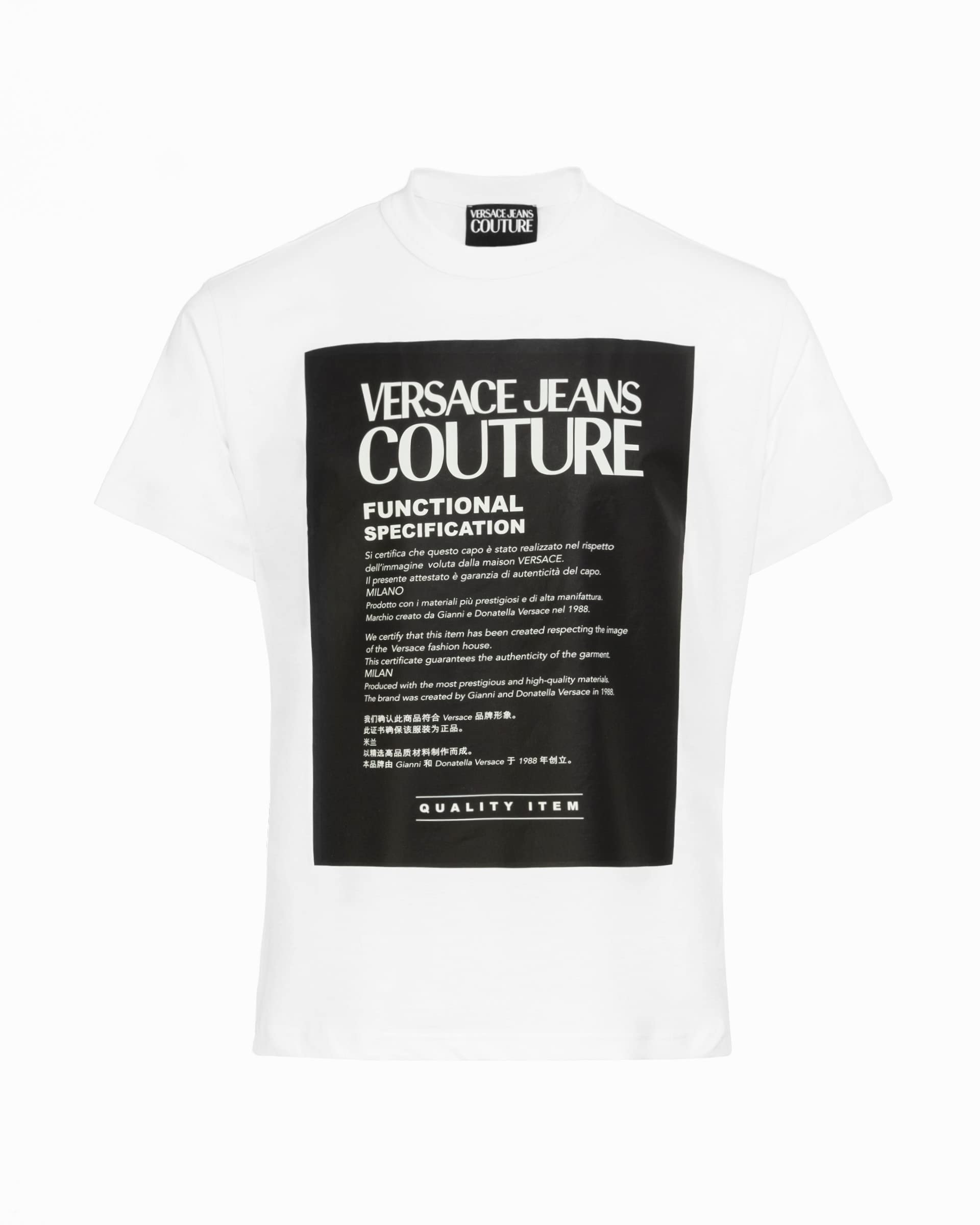 Versace Jeans Couture Men's White & Black Label Short Sleeve T-Shirt - Slim Fit Casual Cotton Tee for Everyday Wear | Perfect for Street Style, Summer Outfits & Lounge Wear (Size XS)