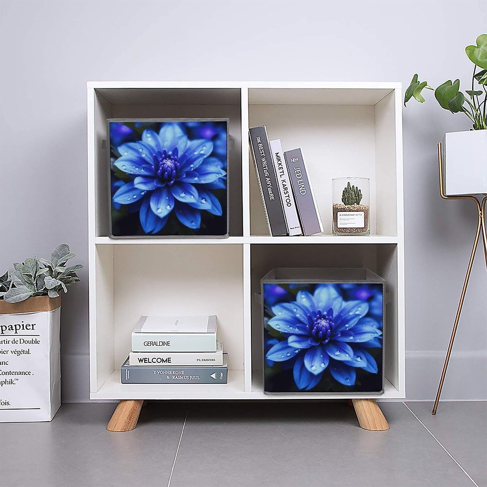 6-Piece Collapsible Storage Bins with Handles - Blue Floral Printed Foldable Organizing Baskets for Home, Closet, Shelves & Office | Space-Saving Storage Solutions for Toys, Books & Household Items