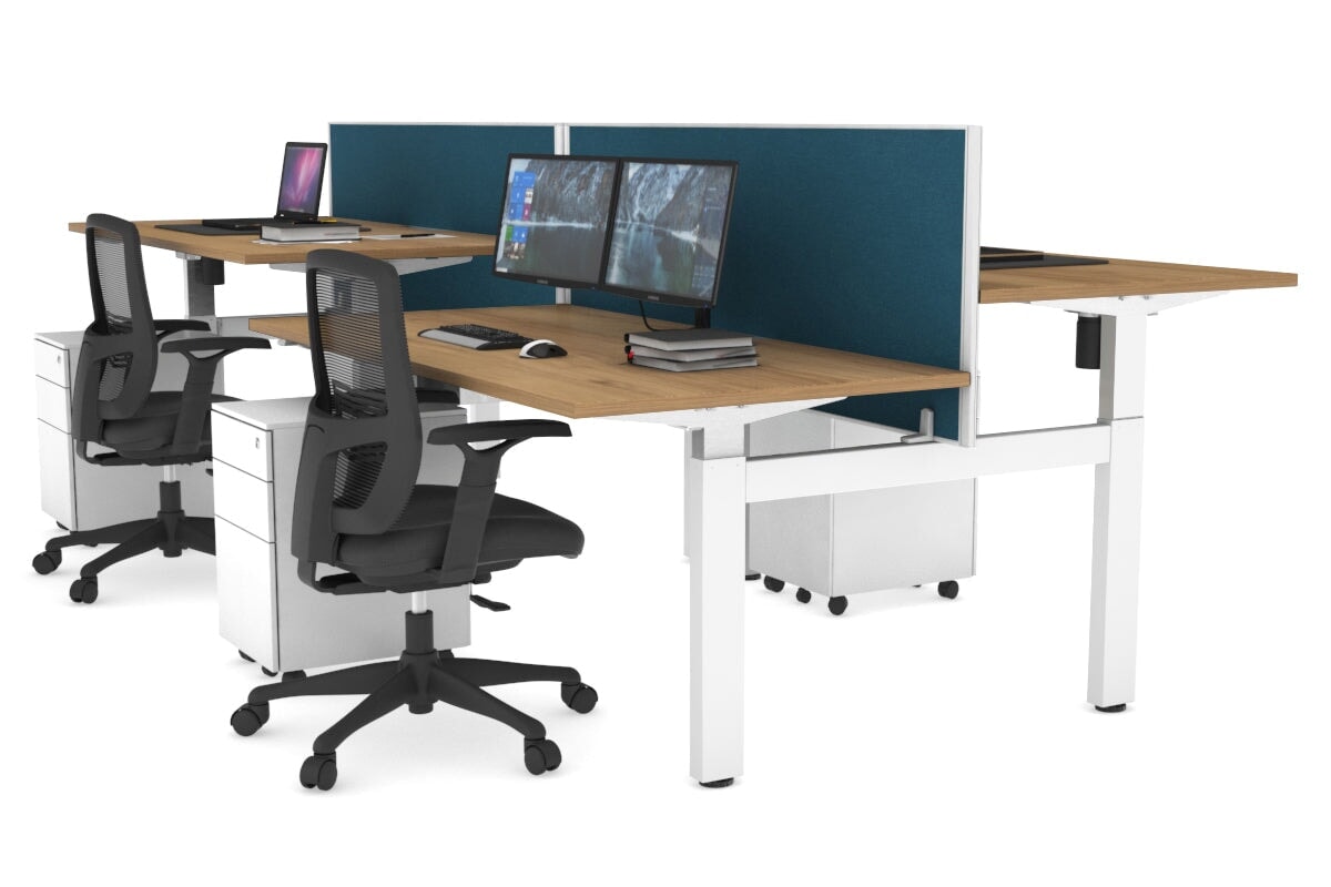 Adjustable 4-Person H Bench Workstation - White Frame (1400L x 800W) | Ergonomic Office Desk for Team Collaboration & Workspace Efficiency