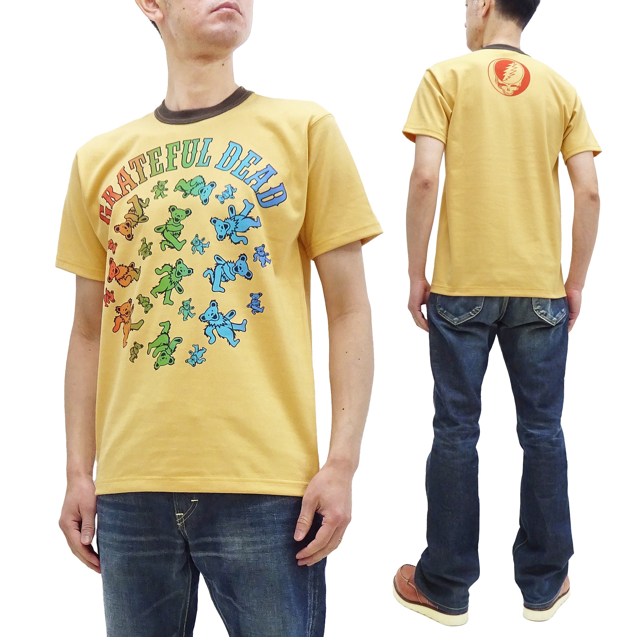 TOYS McCOY Men's Grateful Dead Dancing Bears Short Sleeve Loopwheel T-Shirt TMC2314-060 Faded Yellow | Vintage-Inspired Cotton Tee for Concerts & Casual Wear