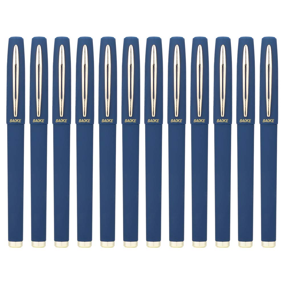BaoKe 0.7mm Medium Point Gel Ink Rollerball Pens - 12 Pack Blue Writing Pens (PC1838) for Office, School, Note Taking & Journaling