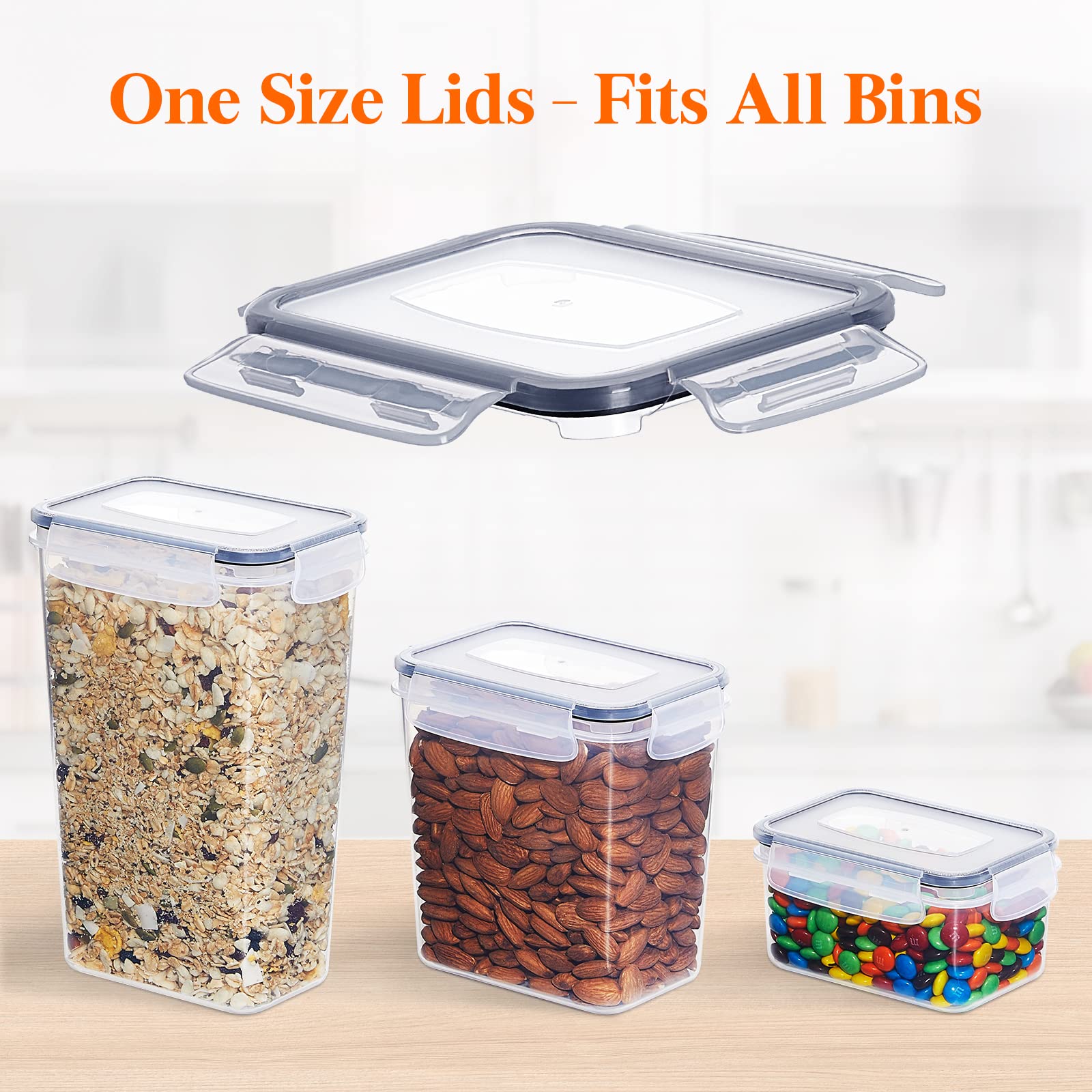 Lifewit 15-Piece Airtight Food Storage Container Set with Lids & Labels - BPA-Free Plastic Kitchen Organizers for Cereal, Flour, Sugar & Dry Food Storage | Perfect for Pantry Cabinet Organization & Meal Prep