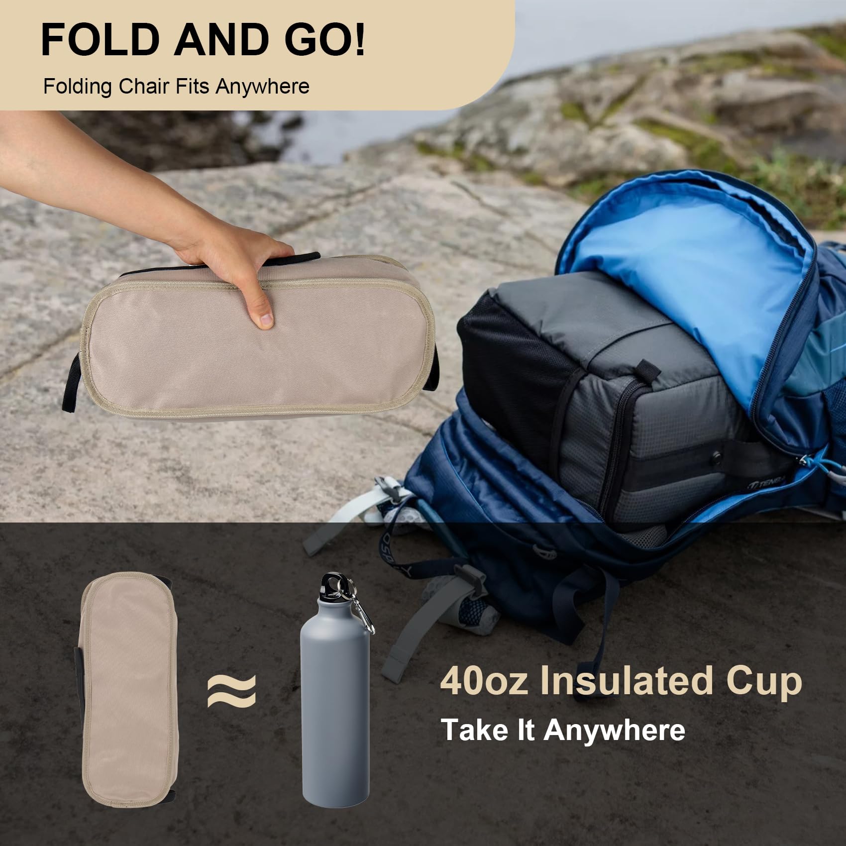 **Dreamoon Lightweight Foldable Camping Chair - Portable Backpack Chair with Side Pockets & Carry Bag, Adjustable Height Compact Outdoor Chair for Camping, Beach, Picnic, Hiking, Fishing, Travel - Perfect for Backyard, Tailgating & Outdoor Adventures (Khaki)**