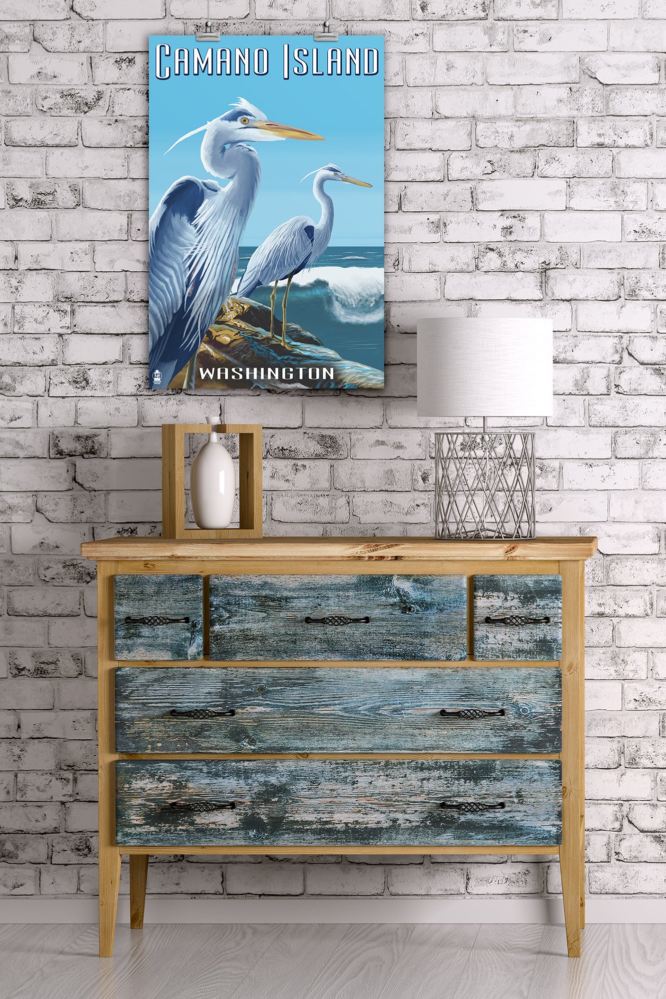 Lantern Press 16x24 Inch Giclee Art Print - Camano Island Washington Blue Heron Wall Decor - Perfect for Living Room, Bedroom & Office Wall Art