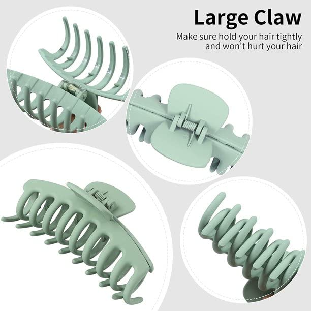 SETTER 6 Pack Large Hair Claw Clips for Women - 4.3 Inch Matte Finish Strong Hold Hair Clips for Thick Hair - 6 Color Variety - Perfect for Ponytails, Buns & Updos