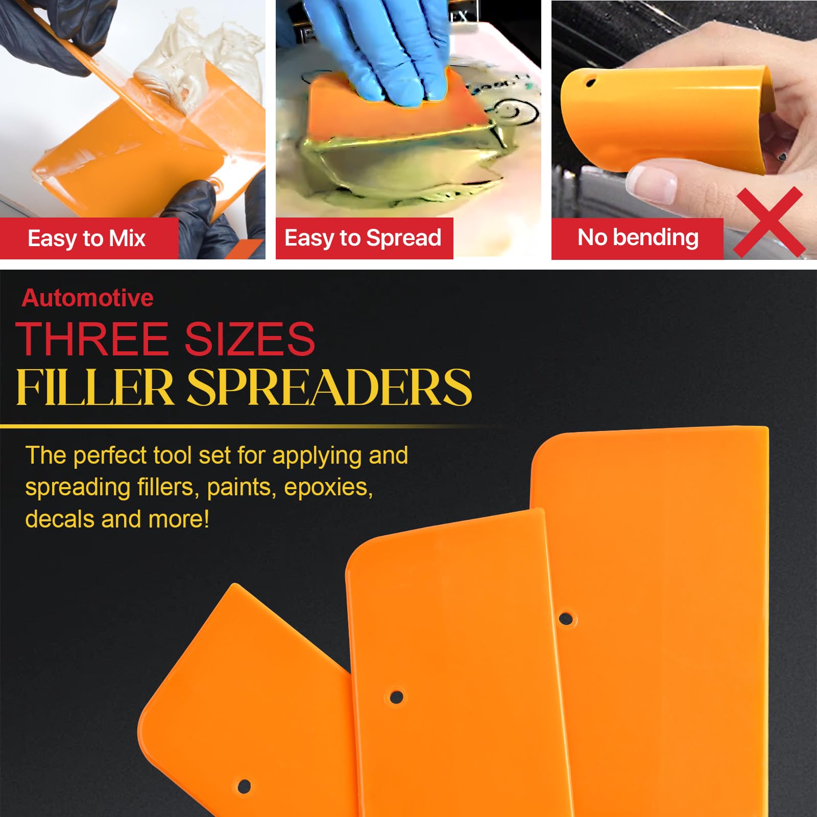 27 Pcs Body Filler Spreaders Set - 4, 5, 6 Inch Auto Plastic Putty Spatulas for Automotive Body Fillers, Putties, Glazes, Caulks & Paint Application - Perfect for Car Repair, DIY Projects & Professional Auto Body Work