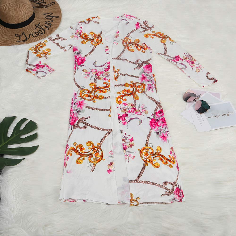 Women's Stylish Printed Long Cardigan 2-Piece Outfit Set with Long Sleeve Coat & Trousers - Perfect for Fall Layering, Office Wear & Casual Outings