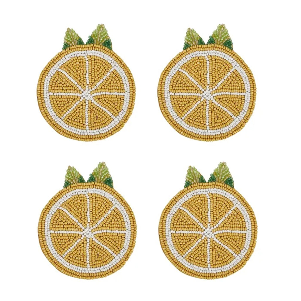 Coast to Coast Limone Set of 4 Yellow Beaded Coasters - 10cm Round Drink Coasters for Coffee Tables, Dining Tables & Home Decor