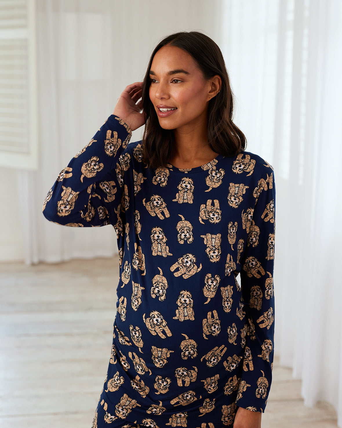 Maternity Pajama Set for Women - Soft & Comfortable Long Sleeve Sleepwear with Cockapoo Dog Print - Perfect for Pregnancy, Nursing & Relaxing at Home