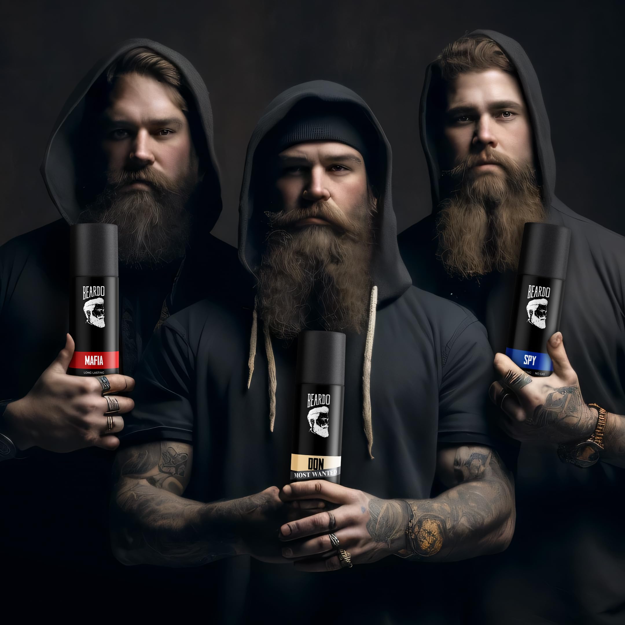 Beardo Deodorant Perfume Body Spray Set for Men (120ml x 3) - Spy Deo Aromatic Fresh, Mafia Oriental Woody & Don Citrus Musk Scents | Long-Lasting Fragrance Gift Set for Men | Perfect for Daily Use, Gym, Office & Special Occasions