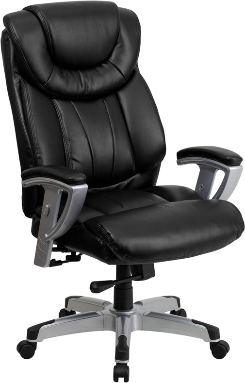 HERCULES Series Big & Tall 400 lb. Capacity Black LeatherSoft Executive Ergonomic Office Chair with Silver Adjustable Arms - Perfect for Home Office, Gaming, and Professional Workspaces