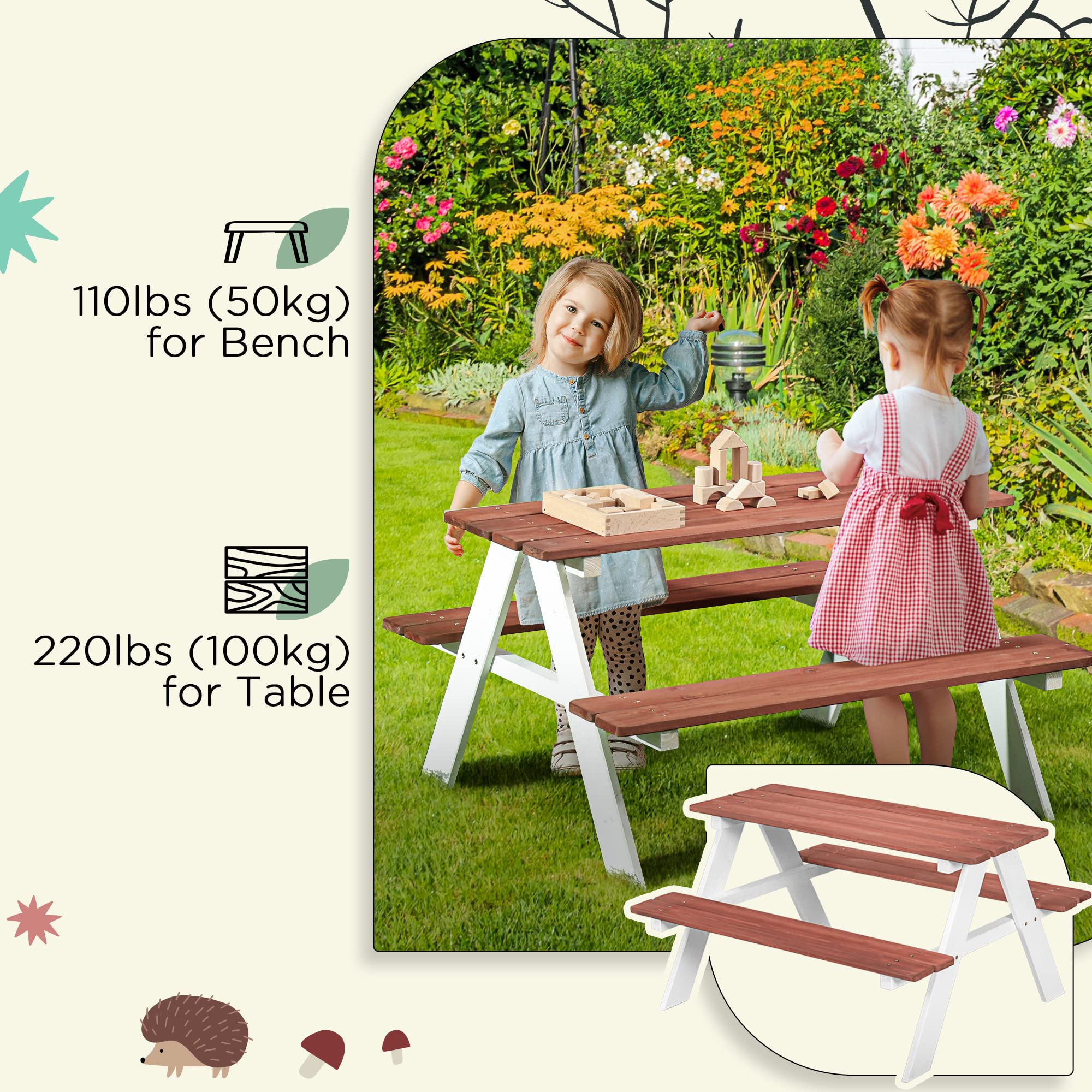 Outsunny Kids Picnic Table Set - Wooden Table & Bench Outdoor Furniture for Children Ages 3-8 - Perfect for Garden, Backyard, Playground & Outdoor Playtime (Brown)
