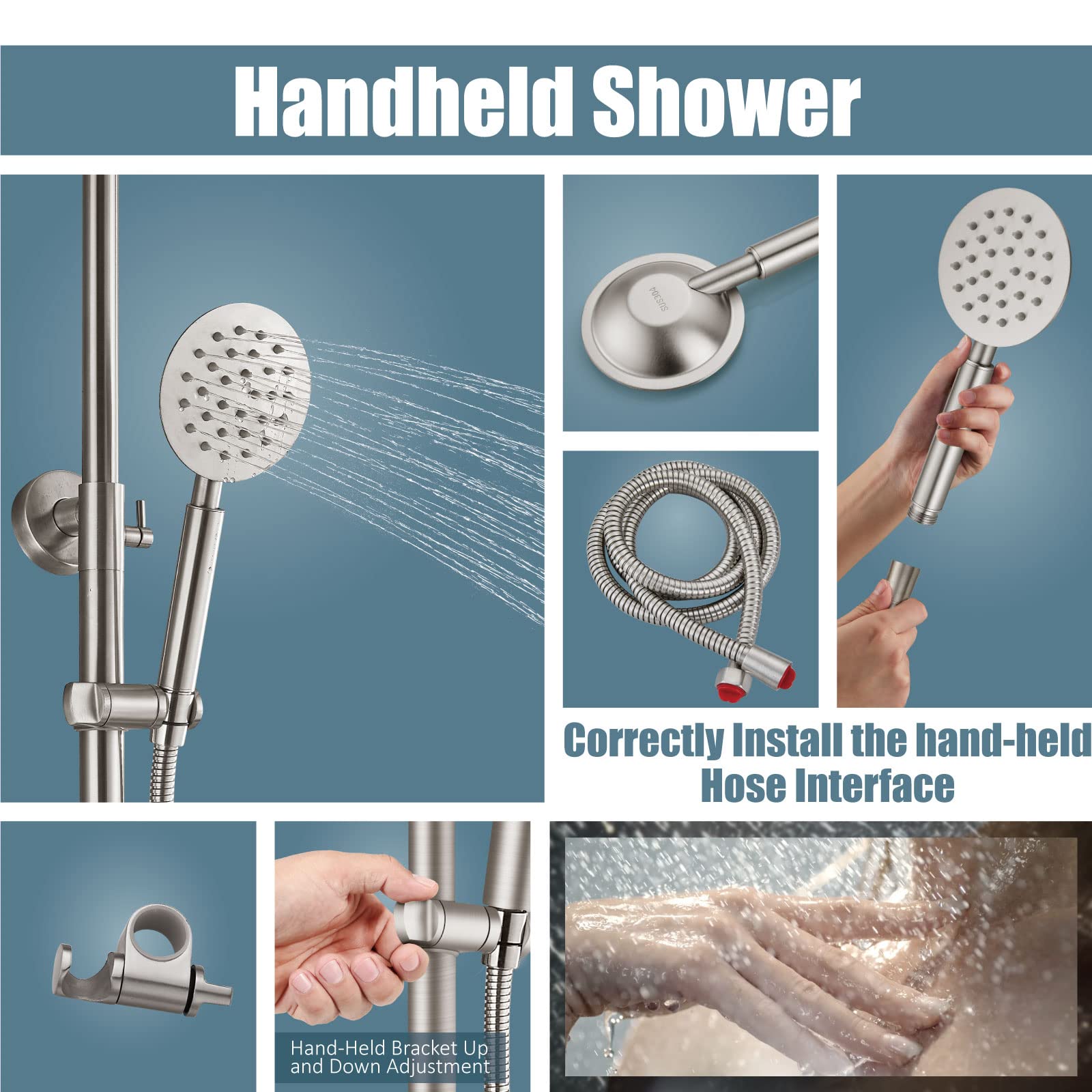 Aolemi Outdoor Shower Faucet - SUS304 Stainless Steel Triple Function Wall Mounted Shower System with 8