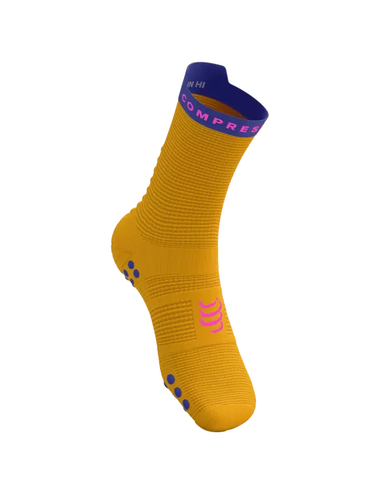 Compressport Unisex Pro Racing Socks v4.0 - High Performance Running Socks for Men & Women - Breathable & Cushioned - Saffron/Dazzle Blue - Ideal for Marathon, Trail Running & Sports Training