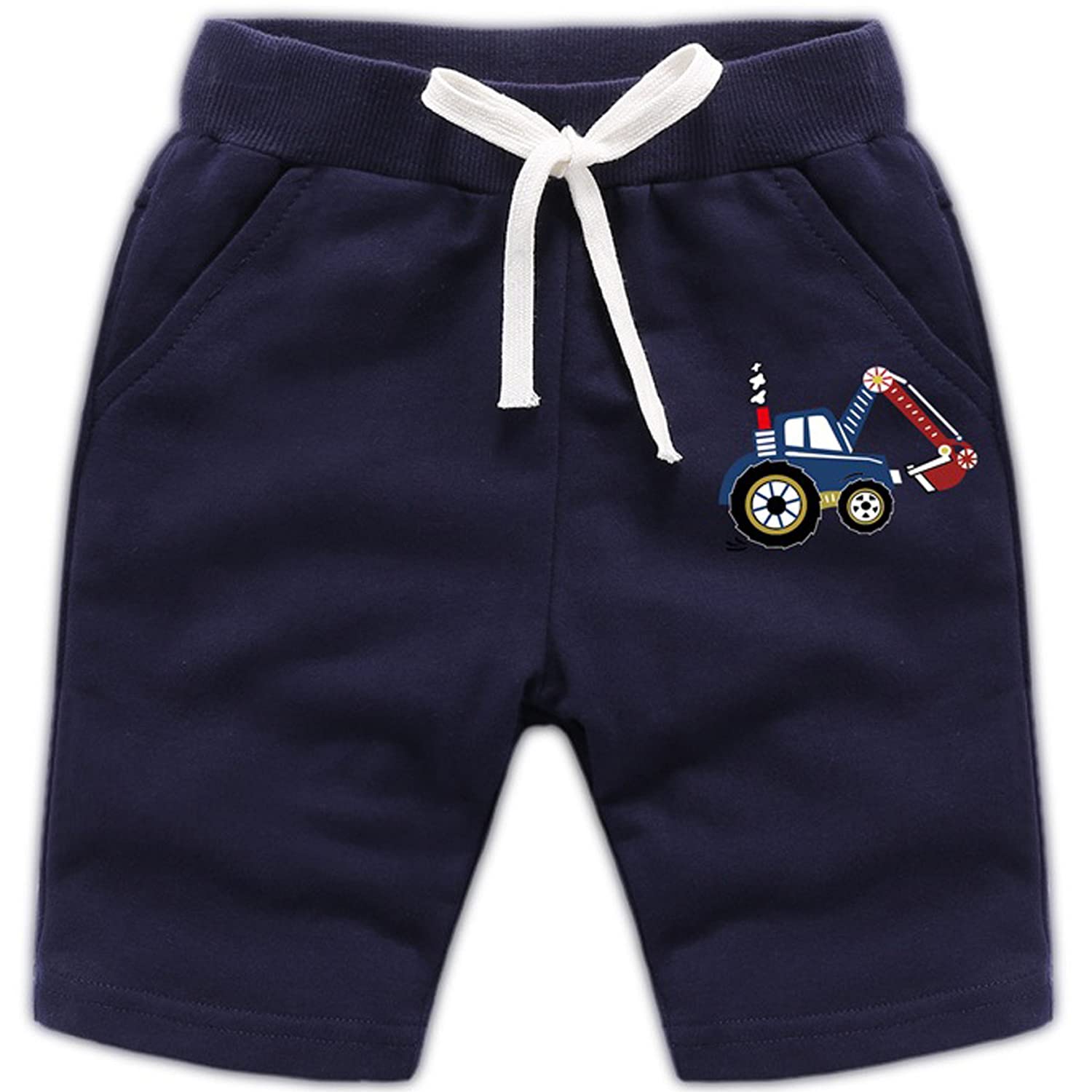 EISHOW 2-Pack Baby Boys Girls Athletic Shorts - Soft Cotton Basketball Soccer Short Pants with Funny Print & Drawstring Pockets - Perfect for Playtime, Sports & Casual Wear
