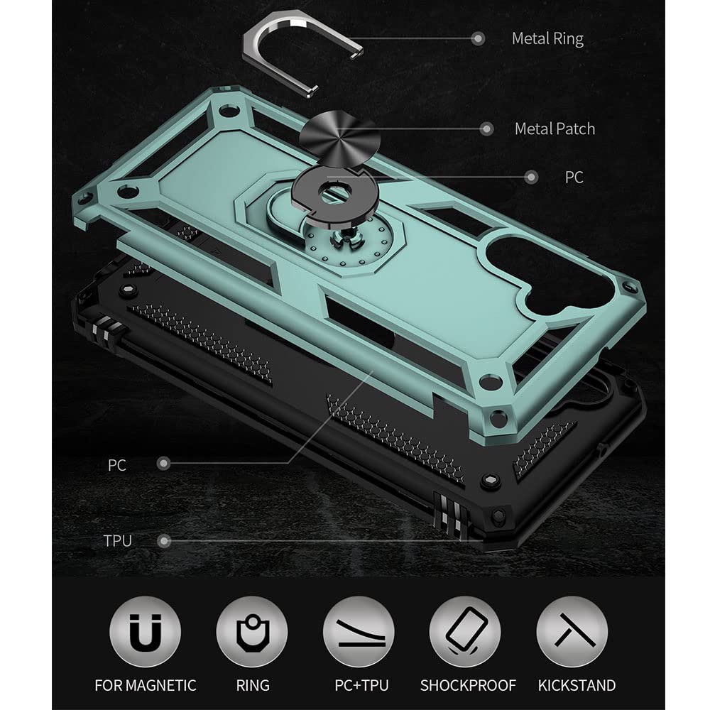 Premium Shockproof Military Grade Case for Samsung Galaxy A13 5G & A04s - Silicone Protective Phone Cover with Built-in Screen Protector & Ring Kickstand (Dark Green) | Perfect for Outdoor Activities, Travel, and Daily Protection