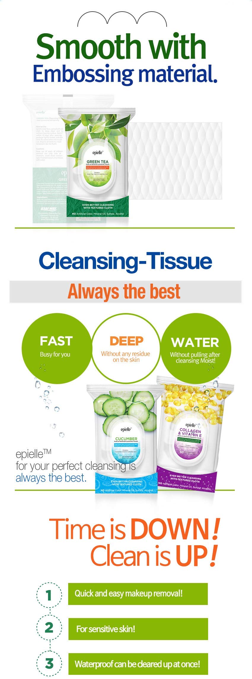 Epielle Vitamin C & Tea Tree Facial Cleansing Wipes - 60 Count (Pack of 2) - Refreshing & Soothing Korean Skincare - Perfect for Spa Days, Travel, Gym & Beauty Gifts