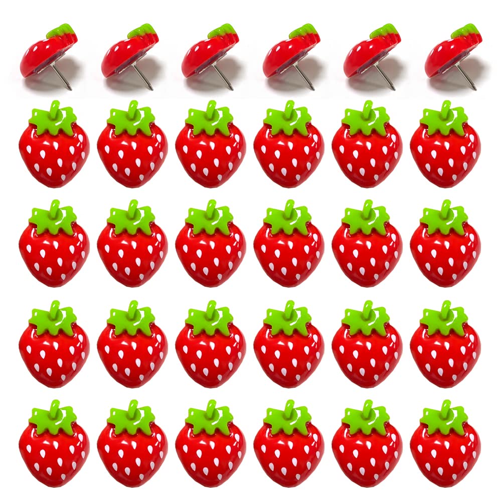 30 Pcs Cute Strawberry Push Pins - Decorative Thumb Tacks for Bulletin Boards, Cork Boards, Photos, Maps & Whiteboards - Creative Office & Home Decor (Strawberry Theme) - Perfect for School Projects, DIY Crafts & Wall Organization