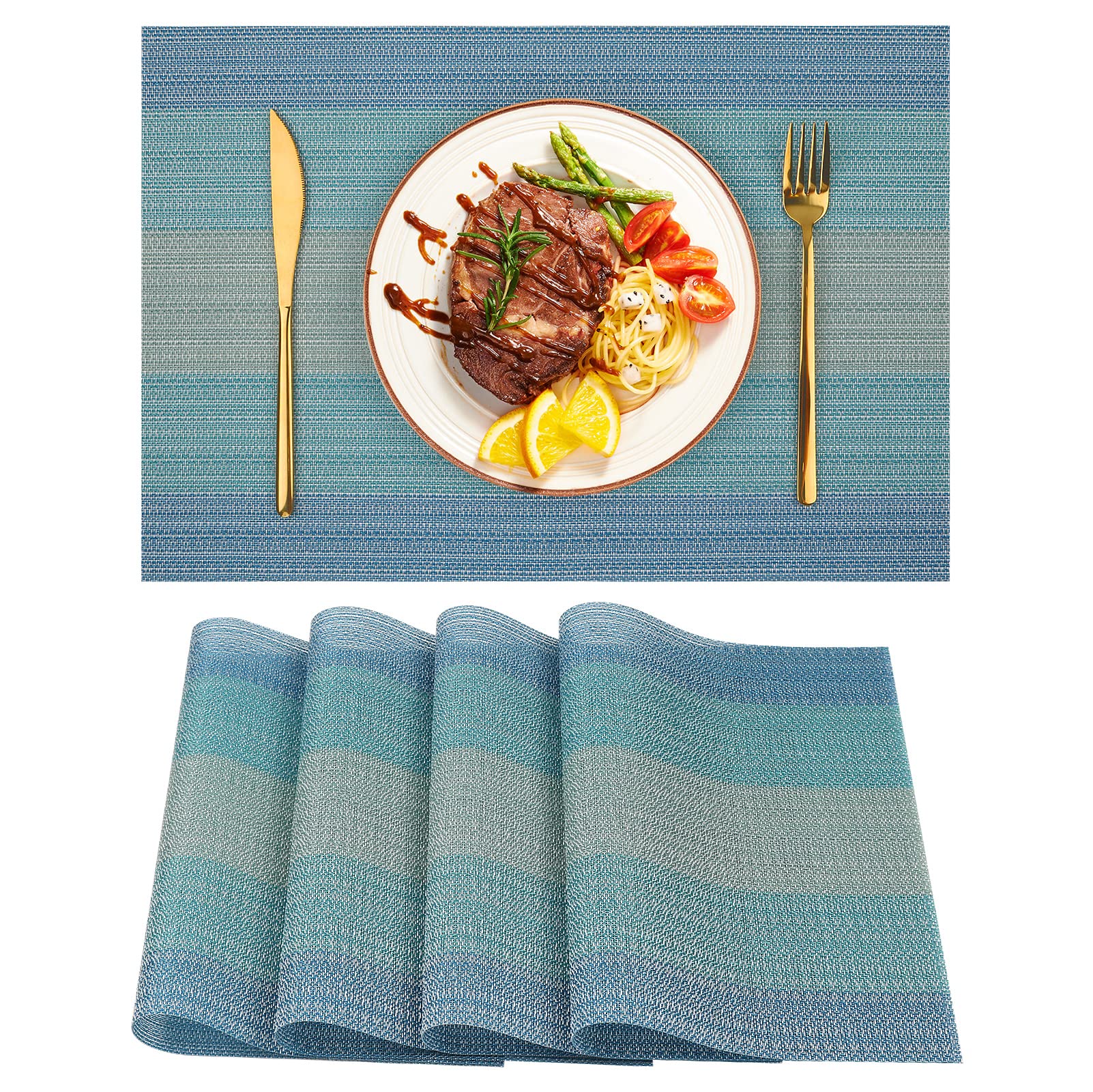 Set of 4 Washable Vinyl Placemats - Durable PVC Weave Table Mats for Indoor/Outdoor Dining - Perfect for Kitchen, Patio, Picnic & Holiday Decor