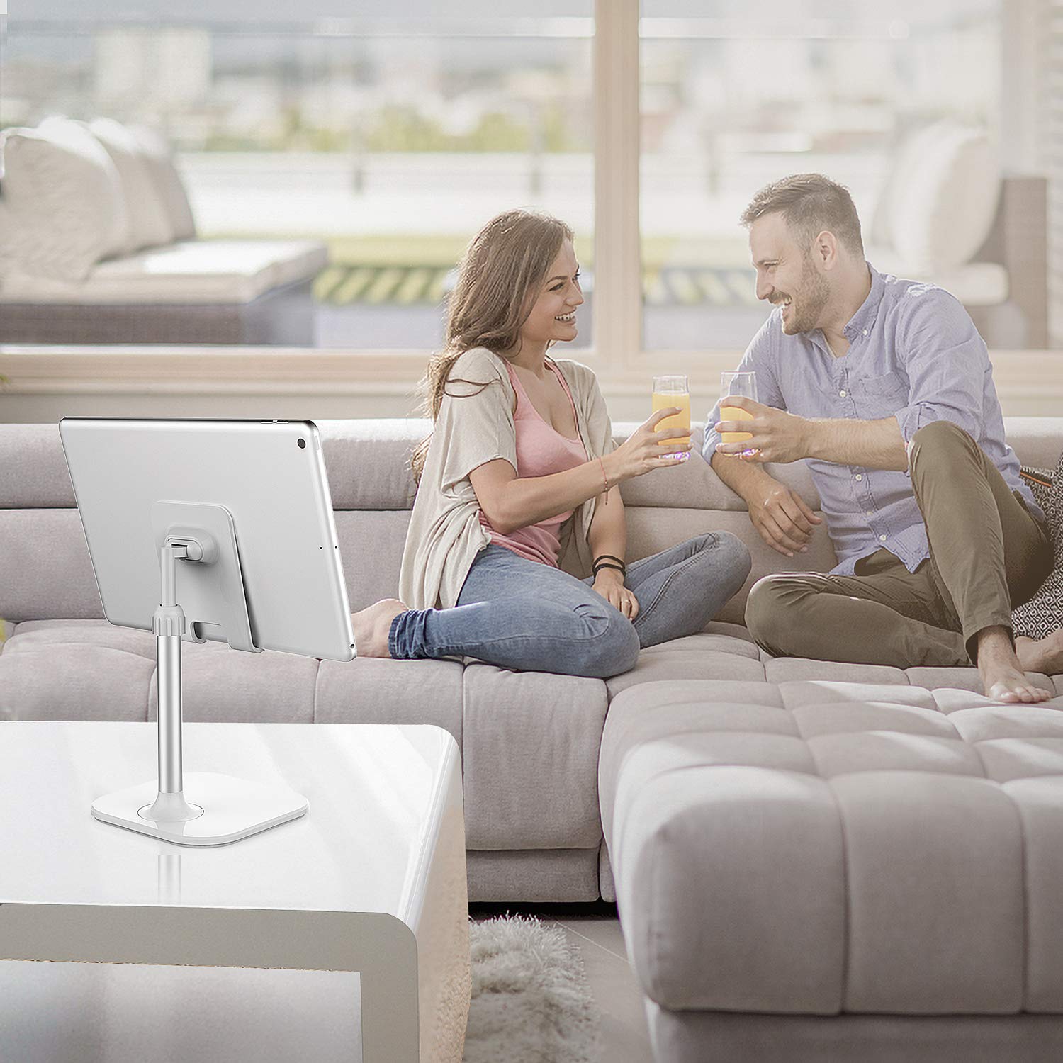 Doboli Adjustable Phone Stand for Desk - Universal Smartphone & Tablet Holder Compatible with iPhone, Samsung, iPad - Perfect Christmas Gift for Women, Men, Mom, Wife (White) - Ideal for Office, Home, Kitchen & Video Watching