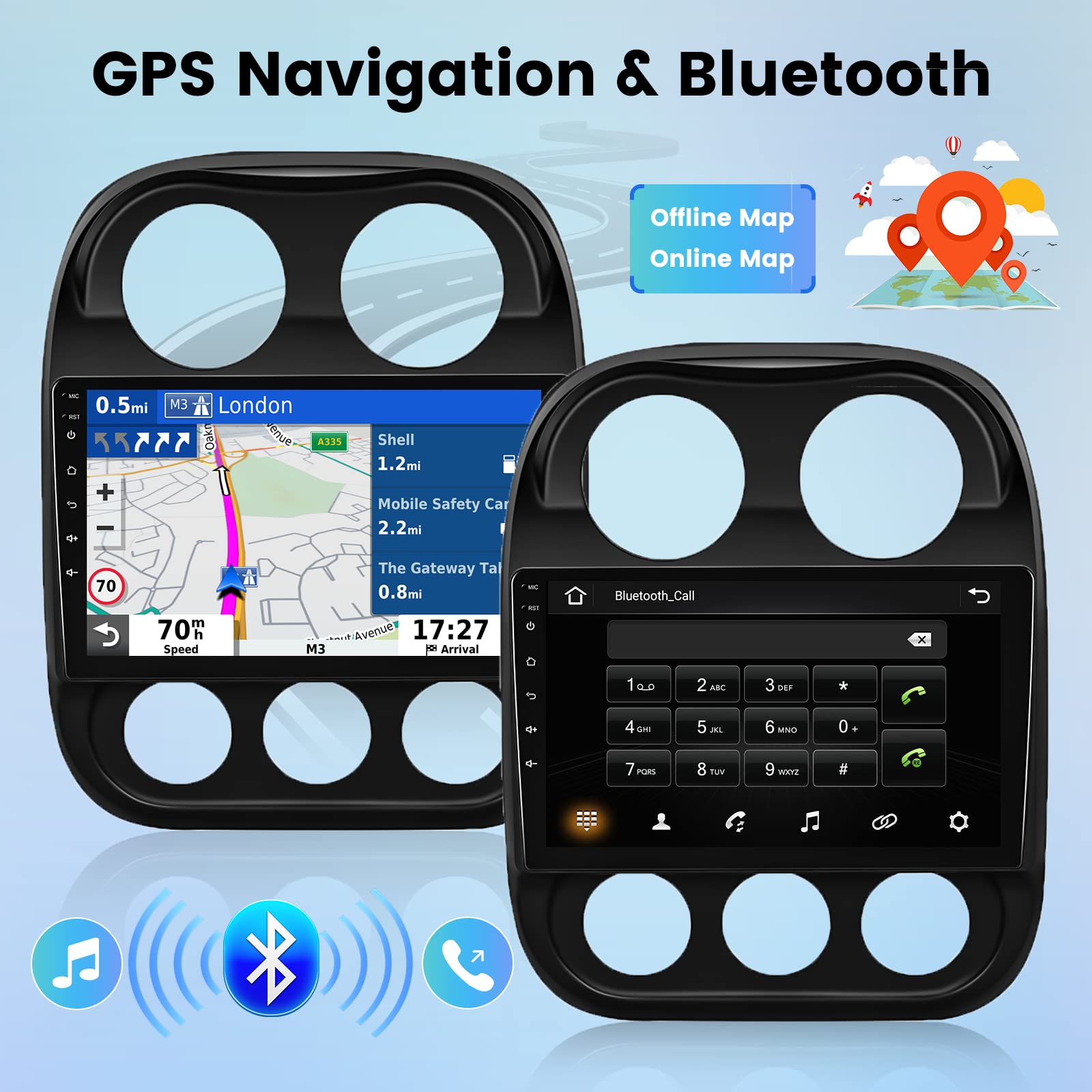 2GB RAM 64GB ROM Android 13 Car Stereo for 2010-2016 Jeep Compass & Patriot - 10.1