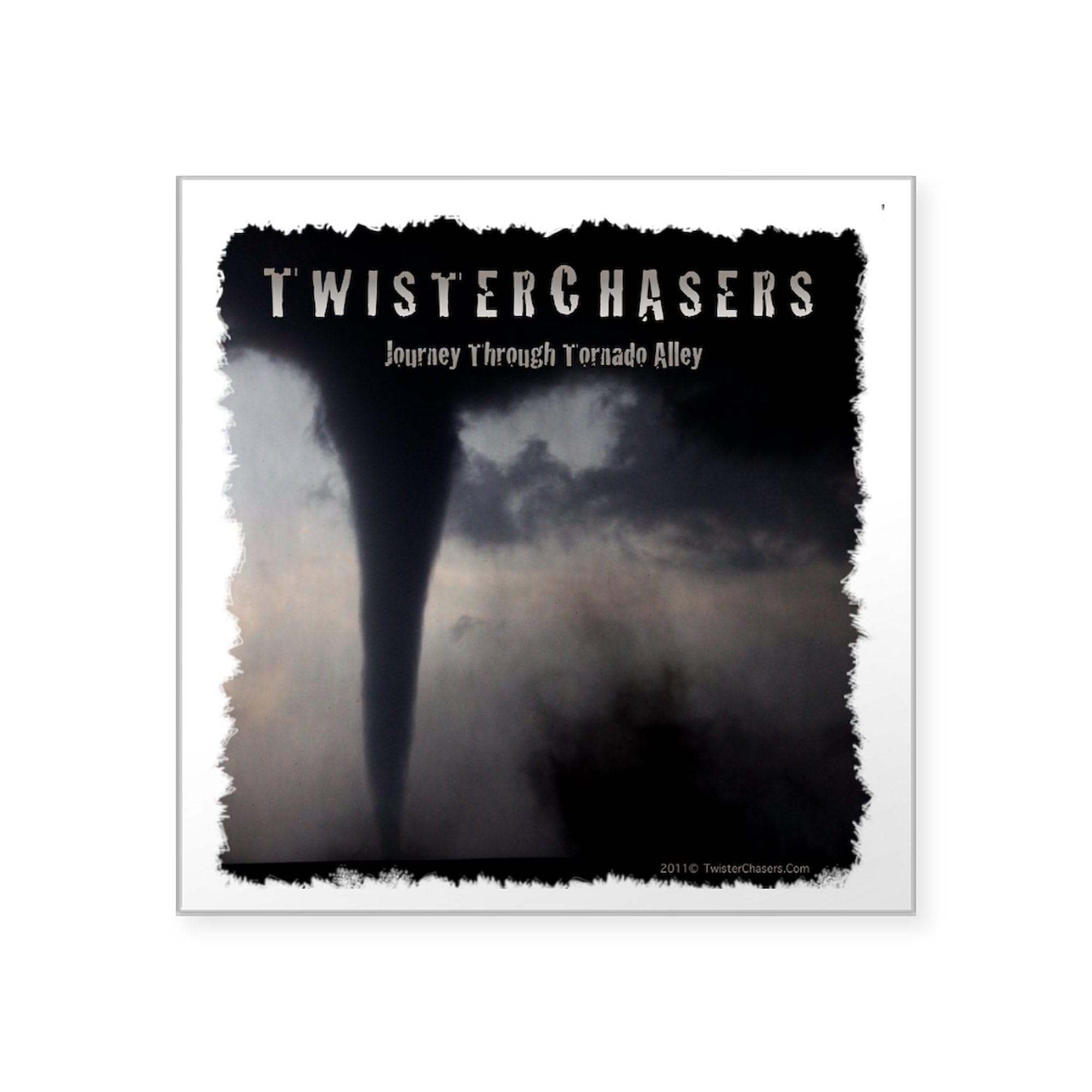 Twisterchasers T-Shirt Square Sticker - 3x3 Inch Bumper Sticker Car Decal for Cars, Laptops & Windows | Weather Enthusiast Gift, Tornado Chaser Accessory