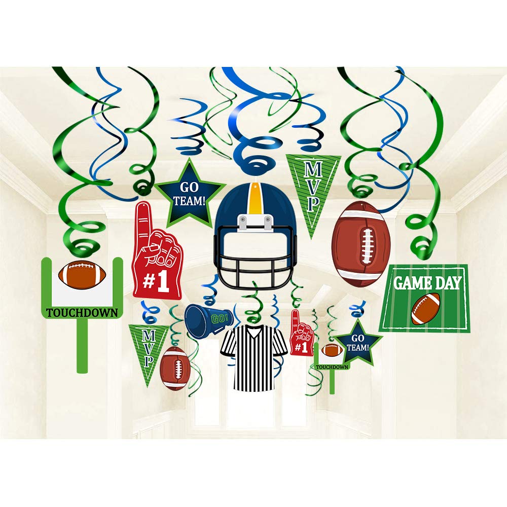36-Pack Football Hanging Swirl Decorations - Super Bowl Party Supplies, NFL Game Day Decor for Sports Themed Parties, Tailgating & Home Decorations