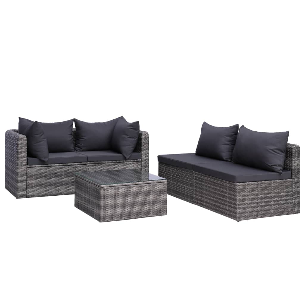 CHARMMA 5-Piece Gray Poly Rattan Patio Sofa Set with Weather-Resistant Cushions & Throw Pillows - Outdoor Furniture for Garden, Poolside, and Backyard Relaxation (58.4KG)